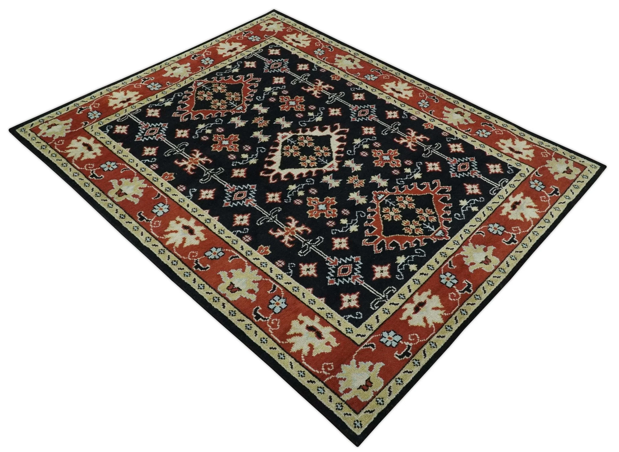 Black, Rust and Beige 8x10 Traditional Oriental Hand Knotted Wool Area Rug - Image 10