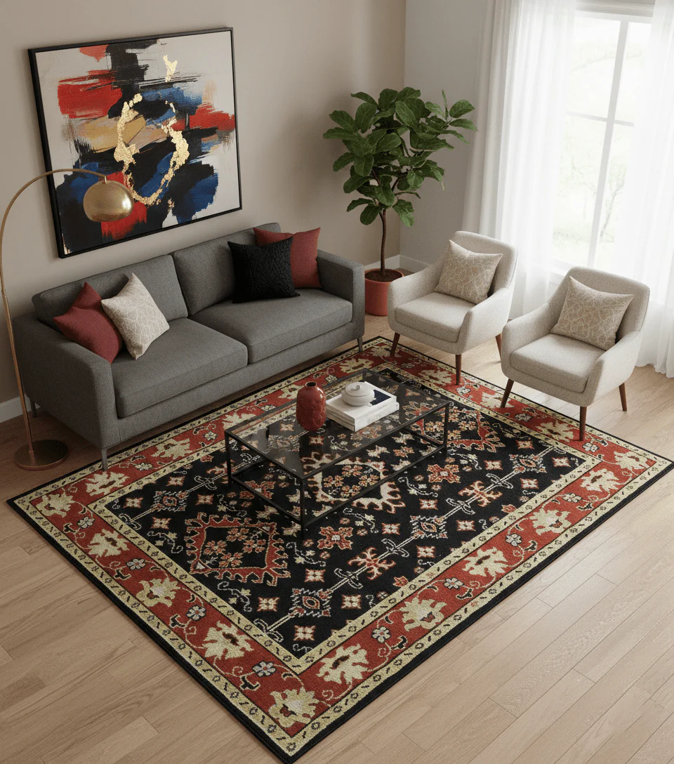 Black, Rust and Beige 8x10 Traditional Oriental Hand Knotted Wool Area Rug - Image 2