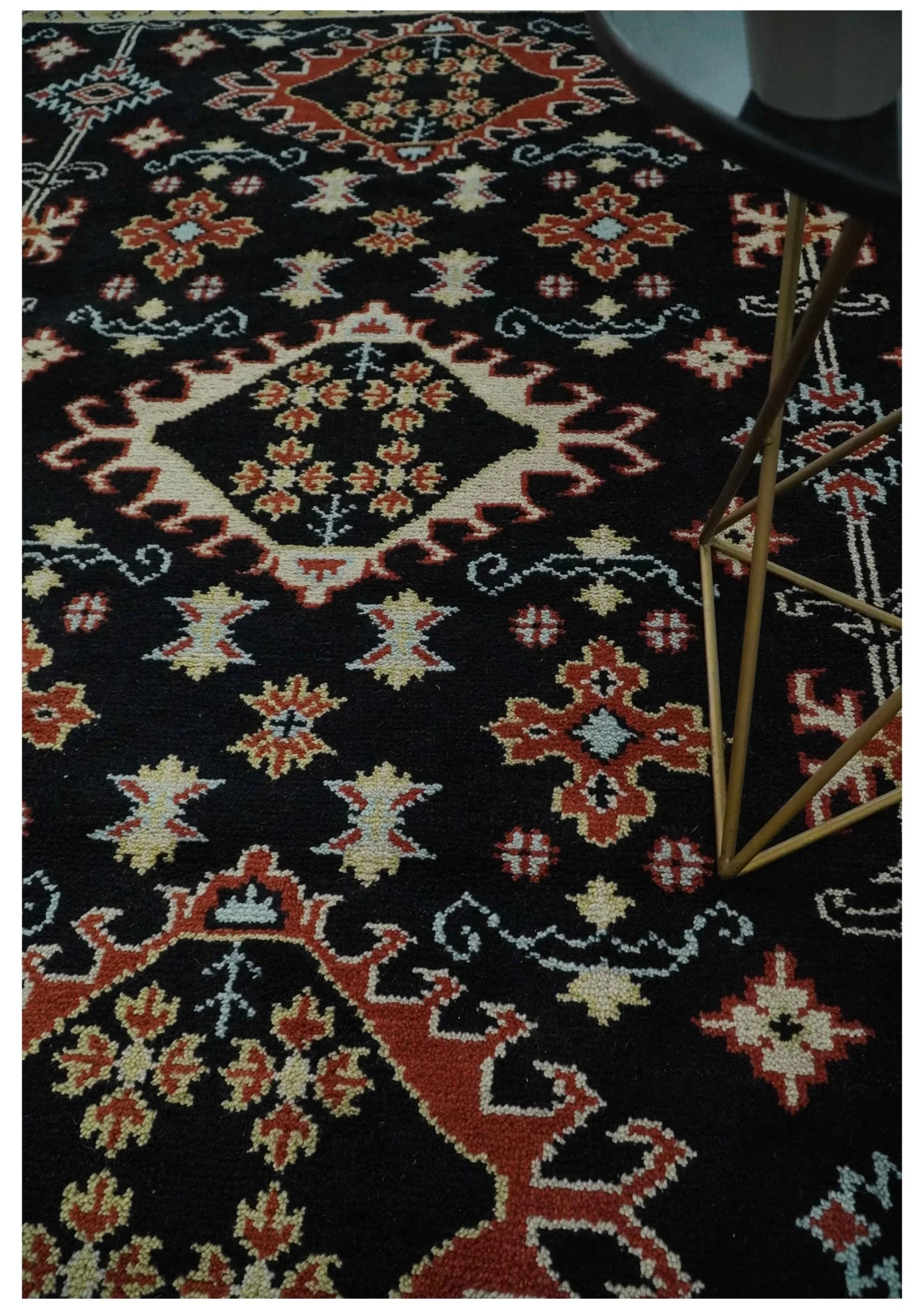 Black, Rust and Beige 8x10 Traditional Oriental Hand Knotted Wool Area Rug - Image 3