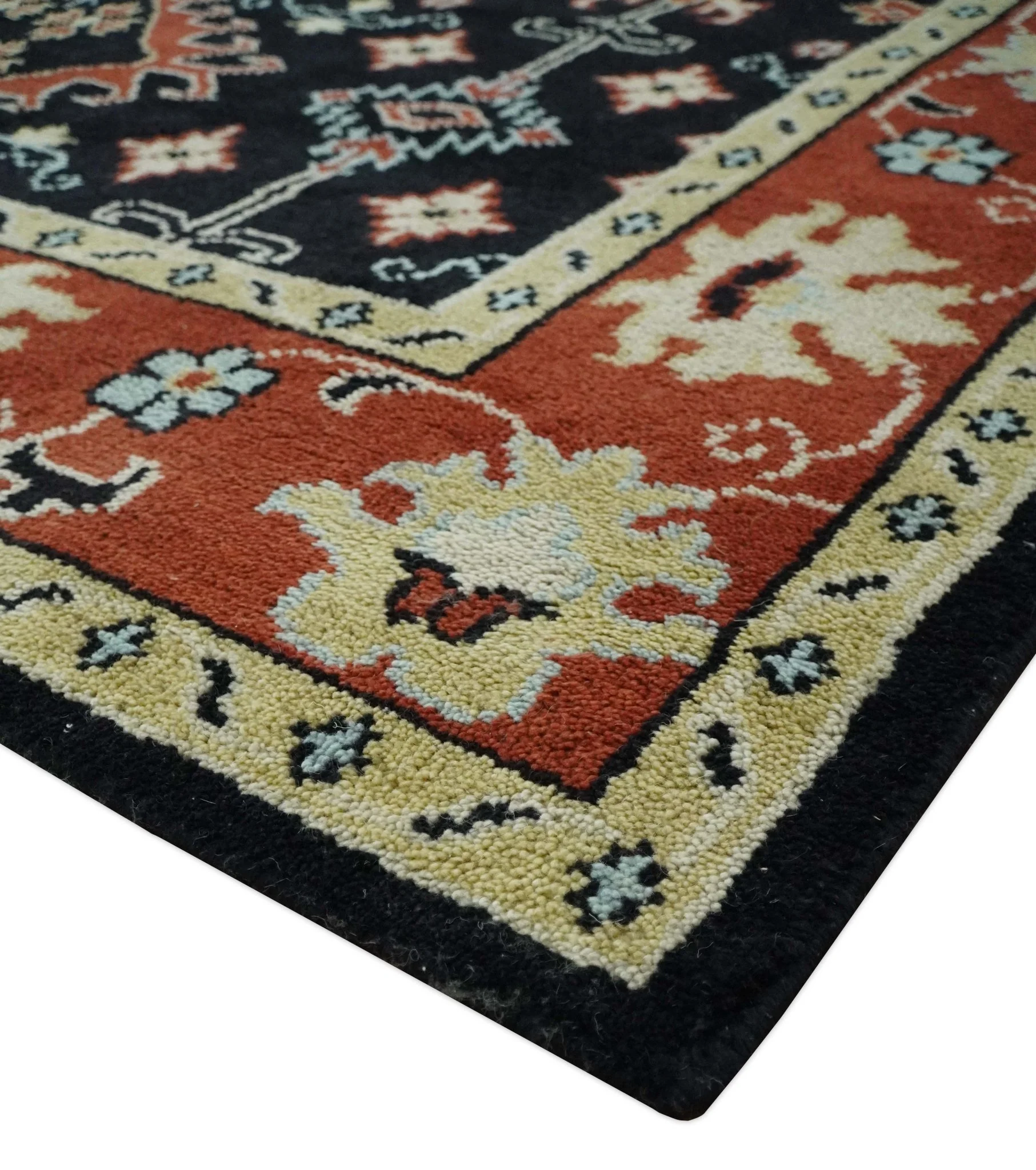 Black, Rust and Beige Traditional Oriental Hand Knotted Custom Made Wool Area Rug - Image 6