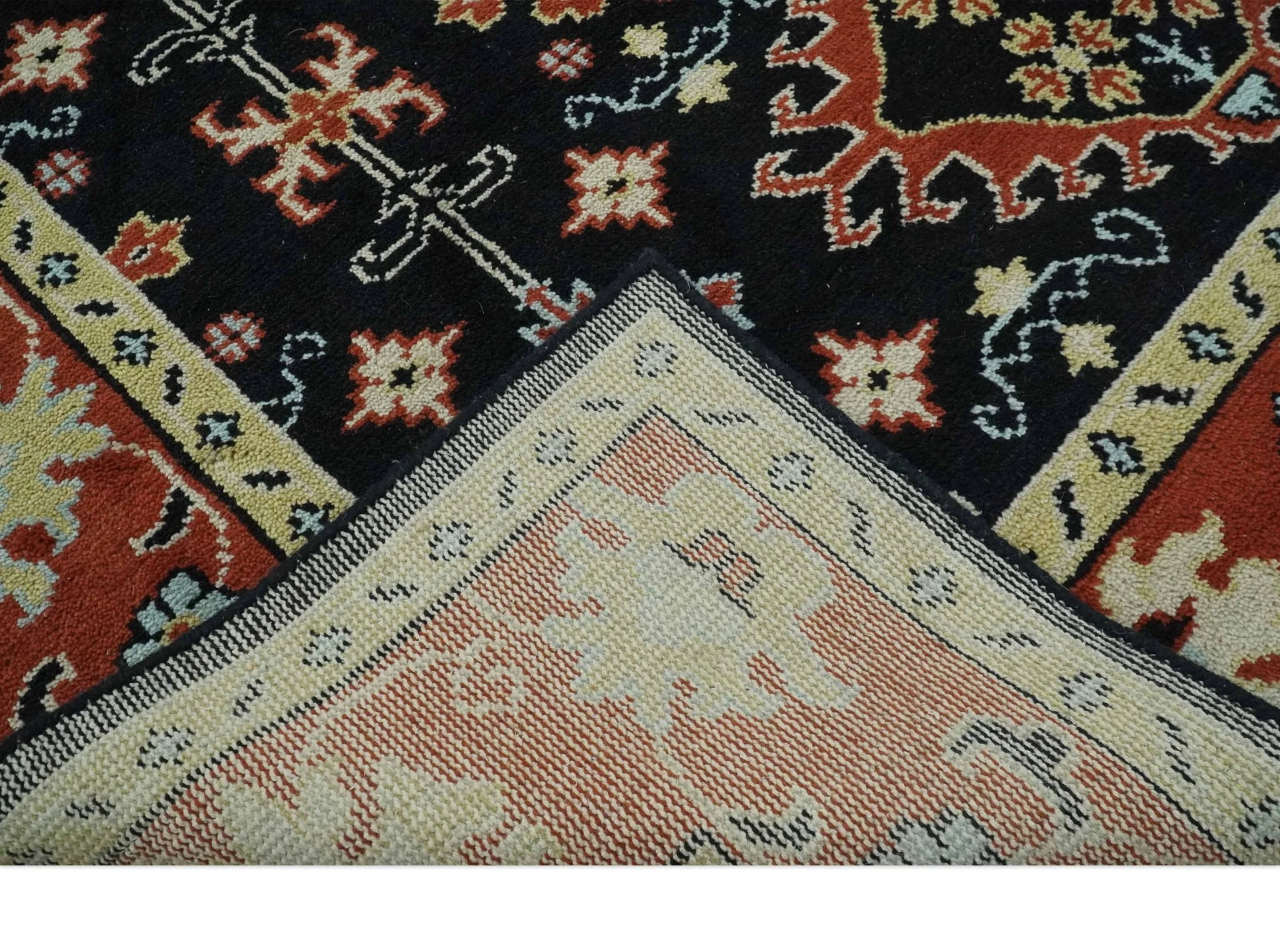 Black, Rust and Beige Traditional Oriental Hand Knotted Custom Made Wool Area Rug - Image 8