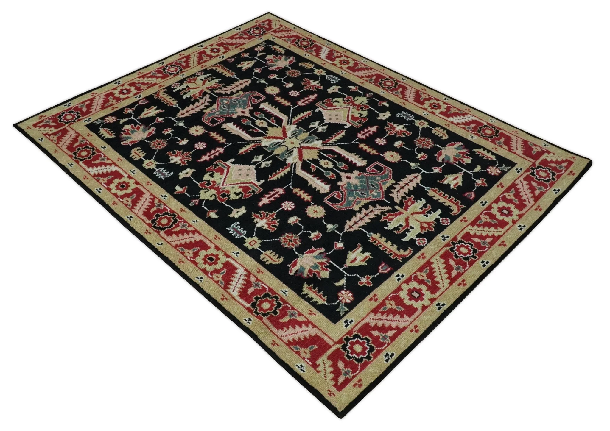 Custom Made Black, Rust, and Olive Traditional Oriental Hand Knotted Wool Area Rug - Image 10