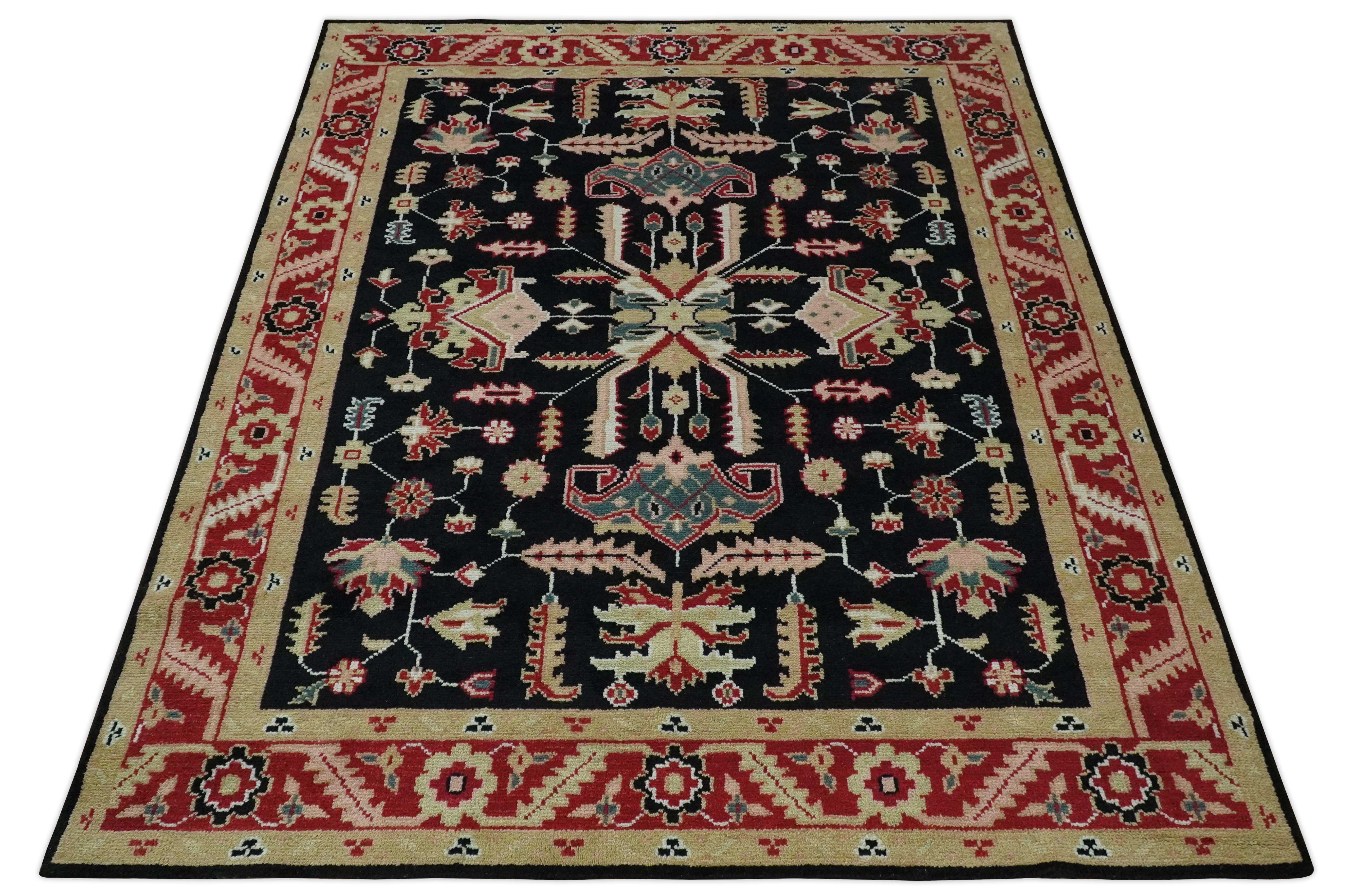Custom Made Black, Rust, and Olive Traditional Oriental Hand Knotted Wool Area Rug - Image 11