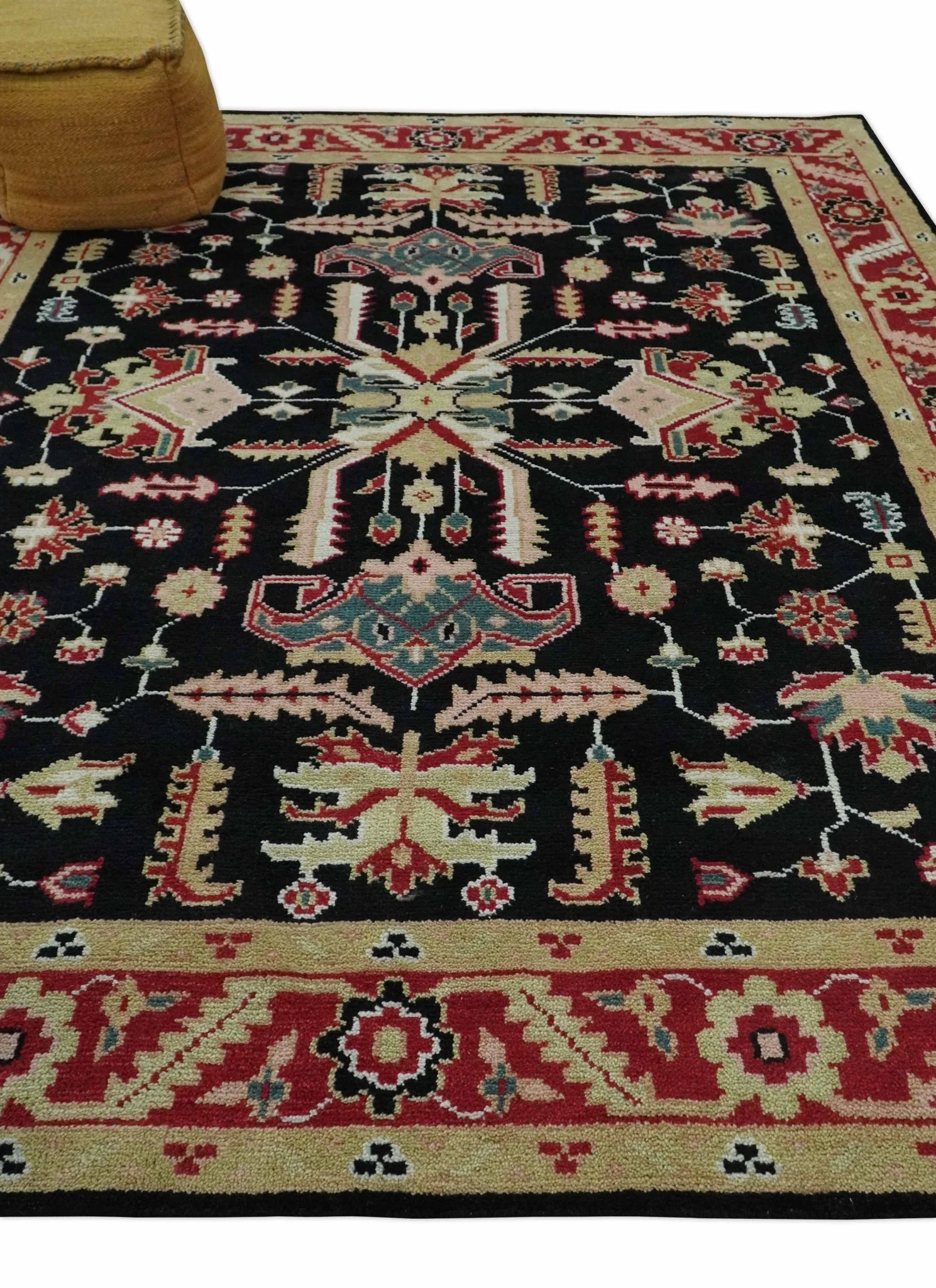 Custom Made Black, Rust, and Olive Traditional Oriental Hand Knotted Wool Area Rug - Image 4
