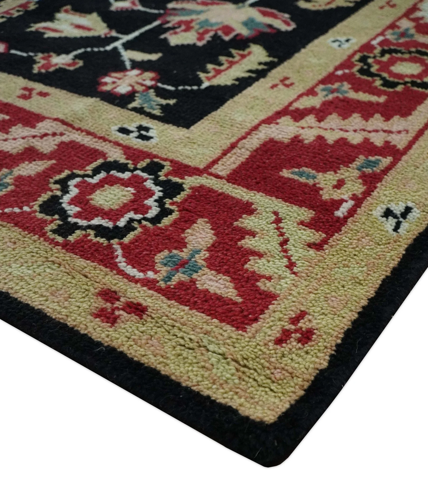 Custom Made Black, Rust, and Olive Traditional Oriental Hand Knotted Wool Area Rug - Image 6