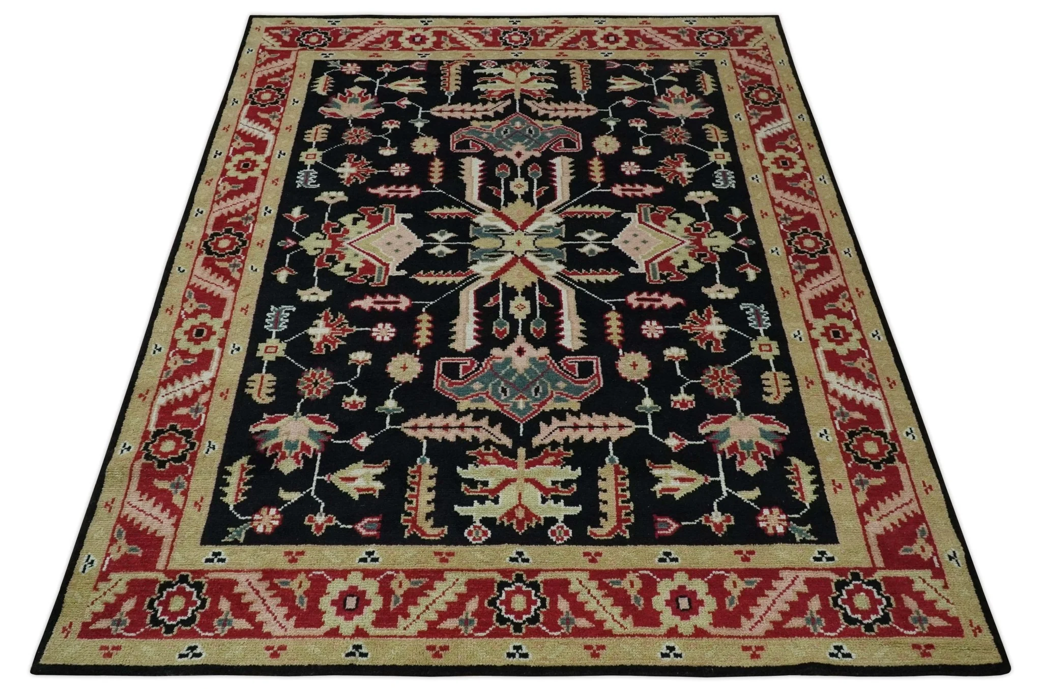 8x10 Black, Rust, and Olive Traditional Oriental Hand Knotted Wool Area Rug - Image 11