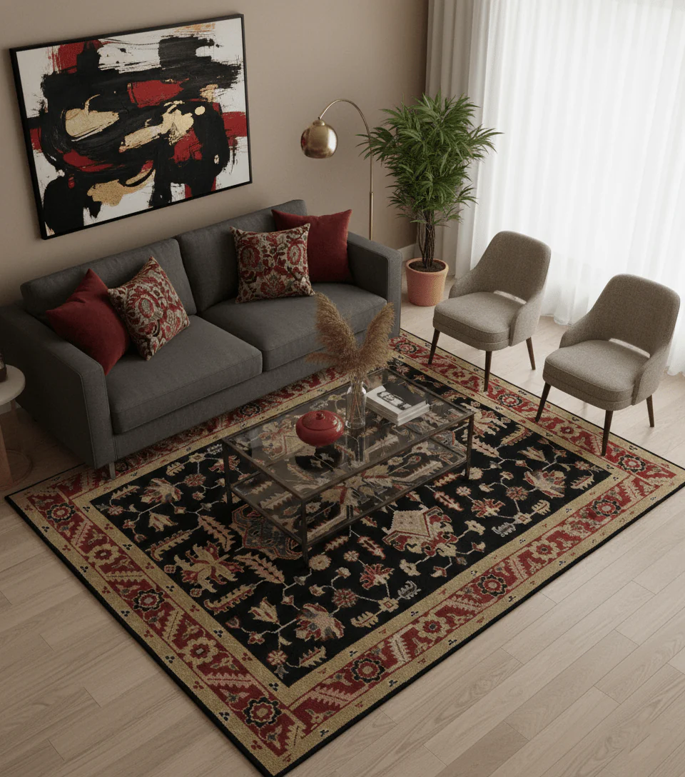 8x10 Black, Rust, and Olive Traditional Oriental Hand Knotted Wool Area Rug - Image 2