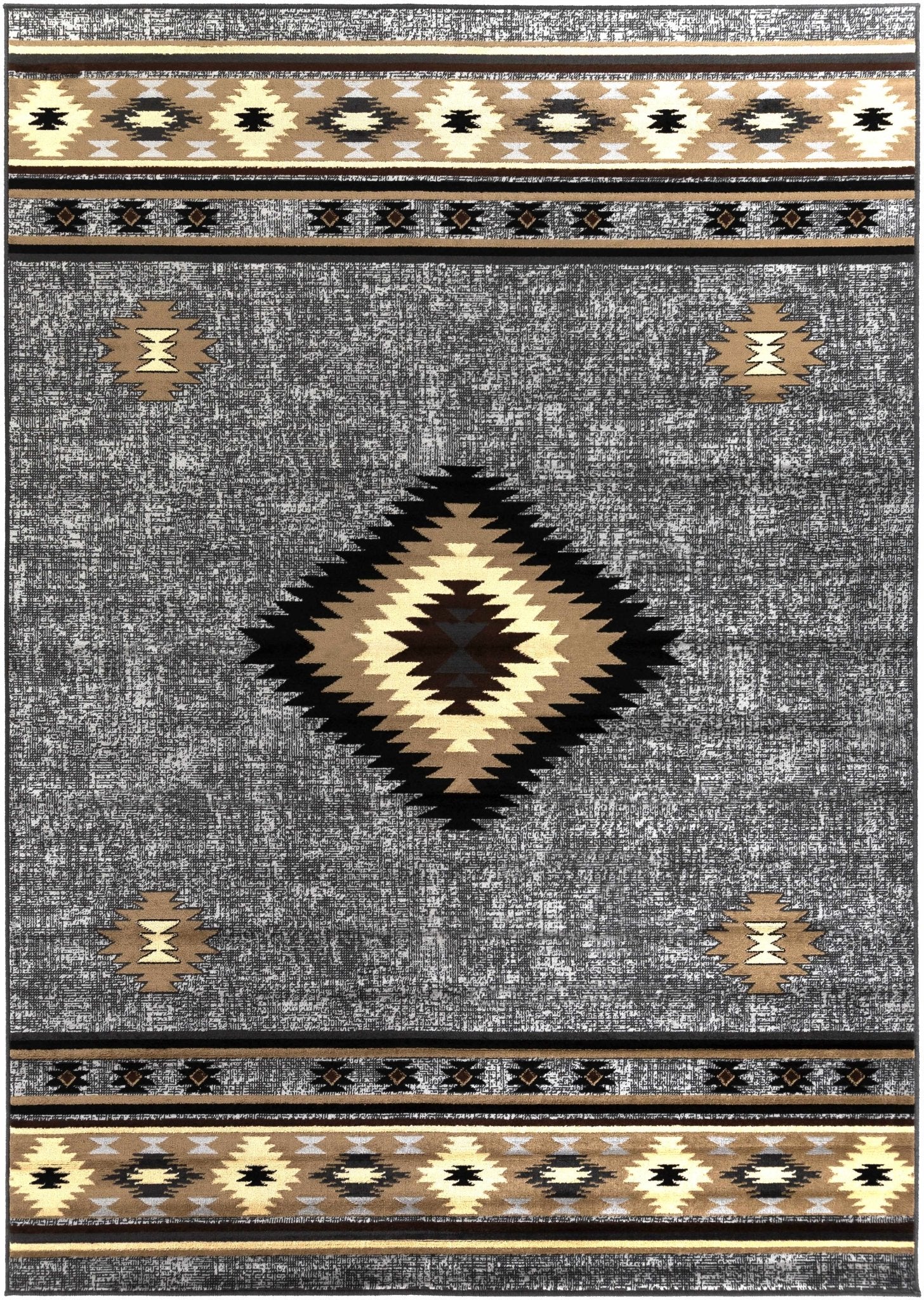 Black, Silver, Ivory and Brown Southwestern Mamluk Design Multi size Area Rug - Image 10