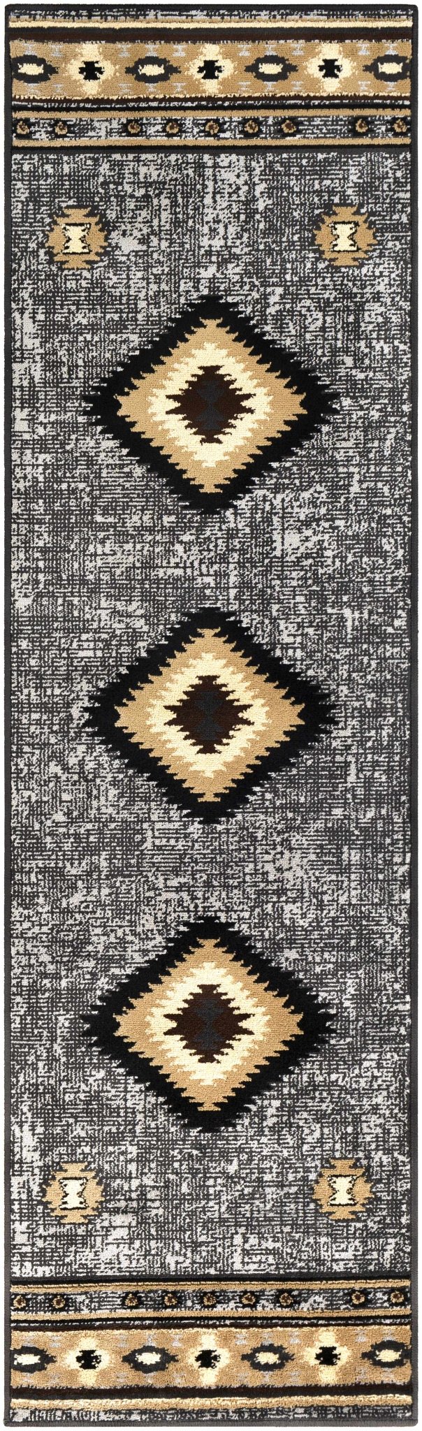 Black, Silver, Ivory and Brown Southwestern Mamluk Design Multi size Area Rug - Image 11