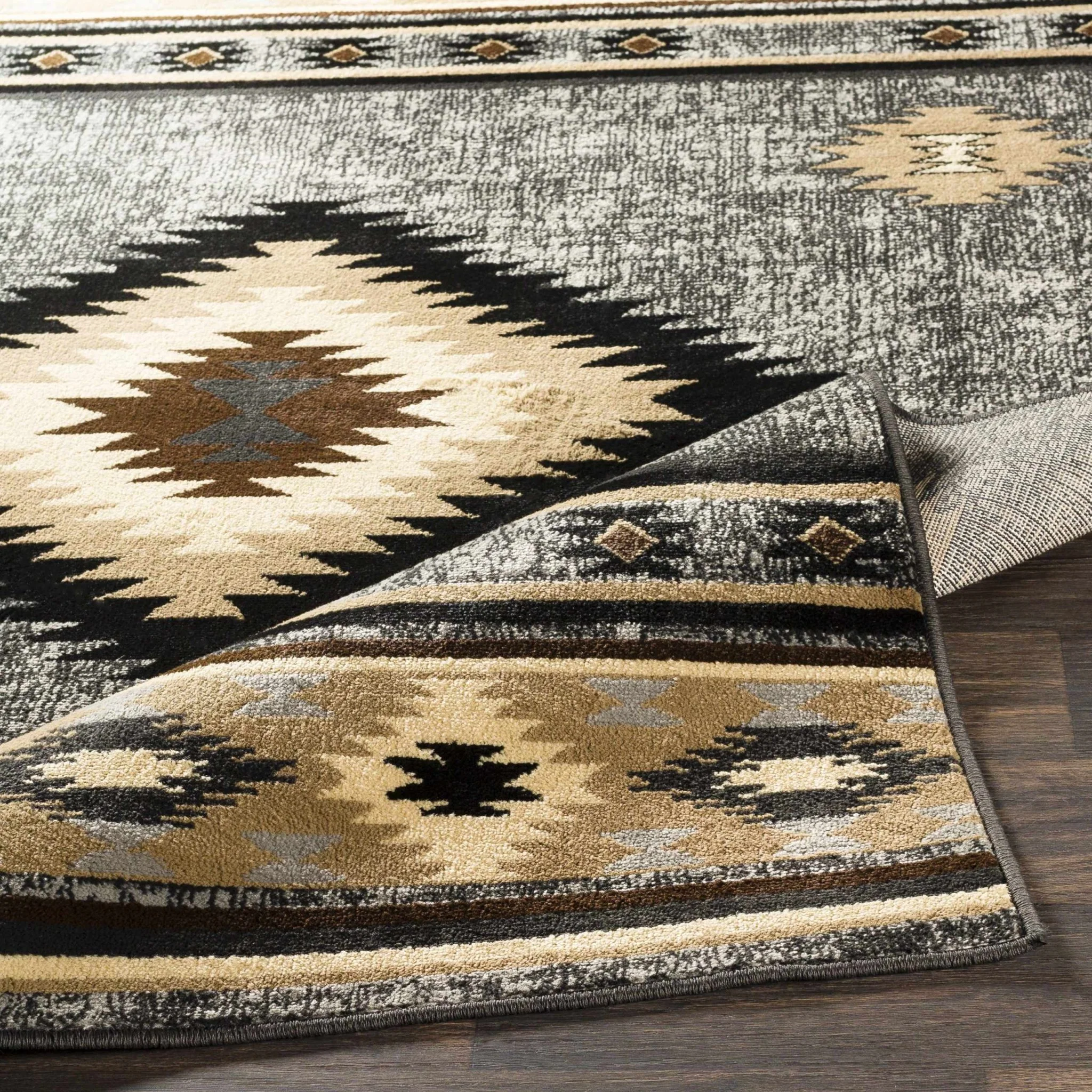 Black, Silver, Ivory and Brown Southwestern Mamluk Design Multi size Area Rug - Image 6