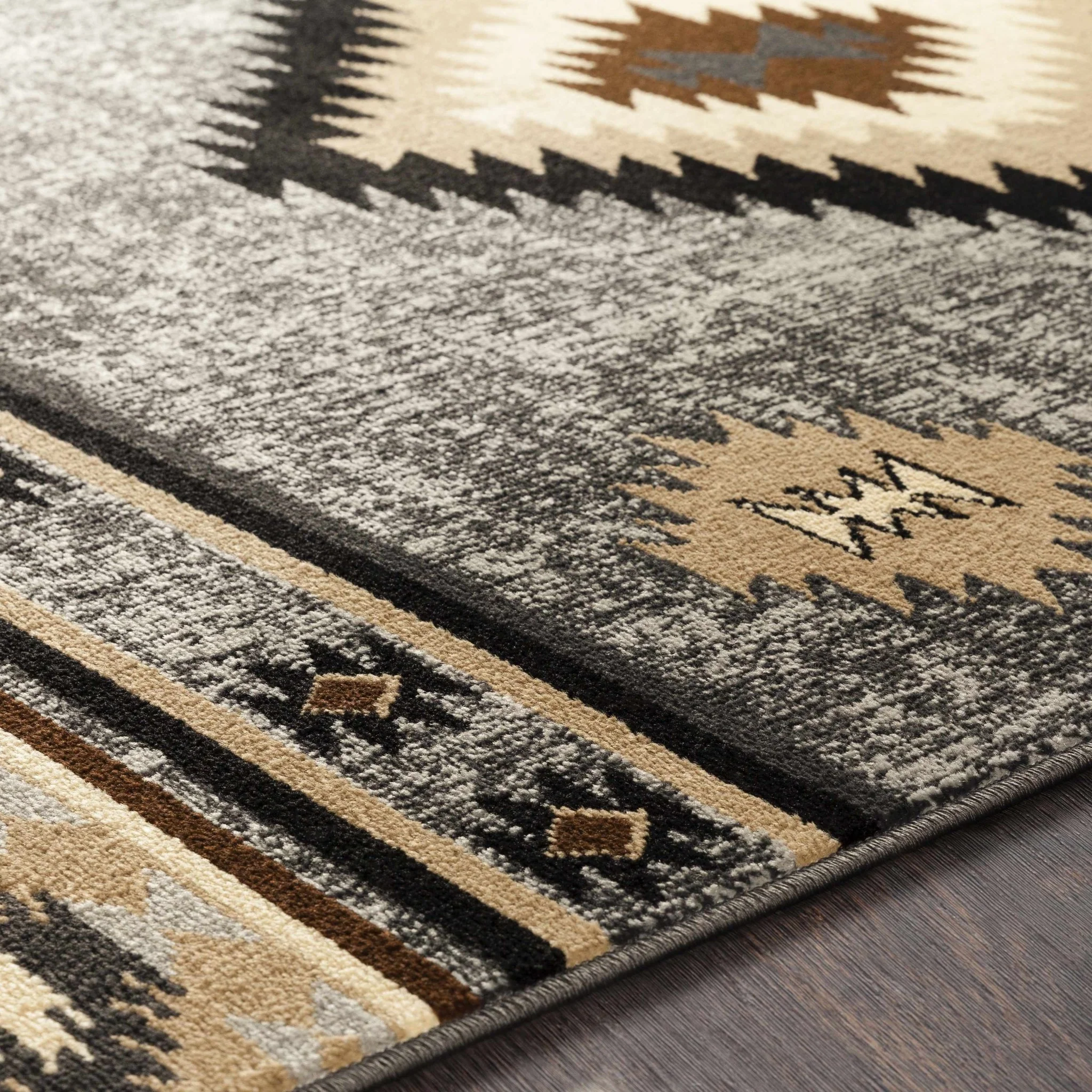 Black, Silver, Ivory and Brown Southwestern Mamluk Design Multi size Area Rug - Image 9