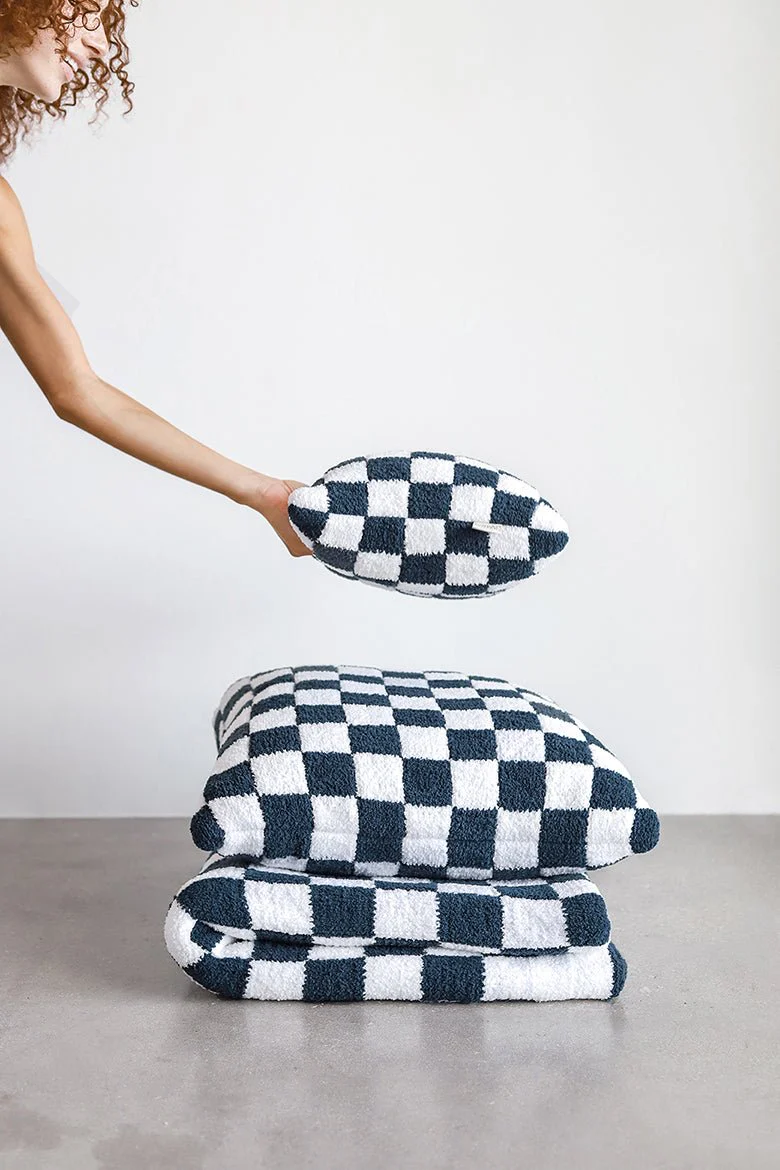 Soft and Comfy Midnight and Off-White Checkerboard Mini Pillow - Image 4