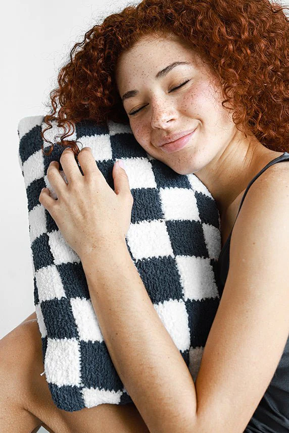 Soft and Comfy Midnight and Off-White Checkerboard Mini Pillow - Image 5