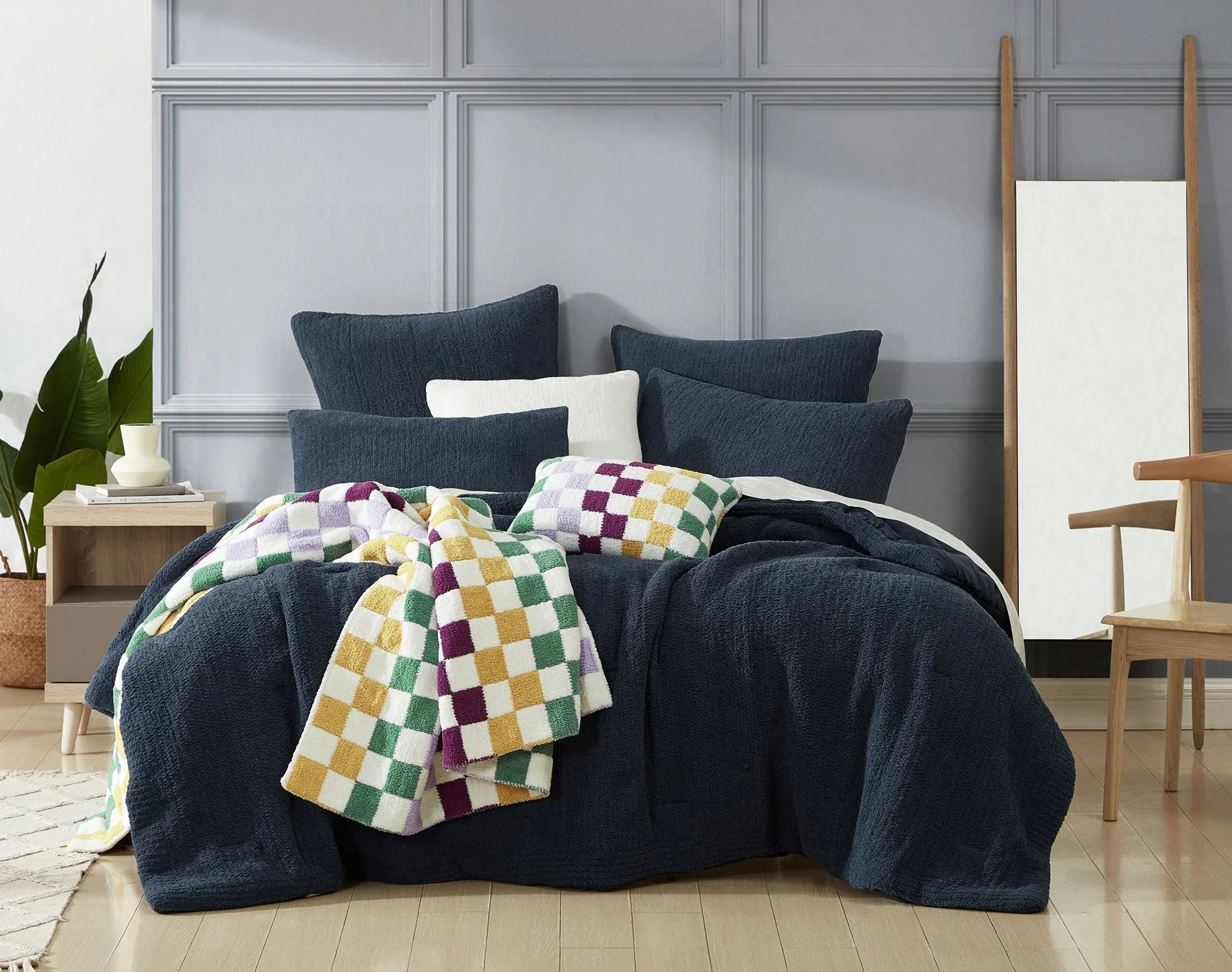 Soft and Comfy Midnight and Off-White Checkerboard Mini Pillow - Image 8