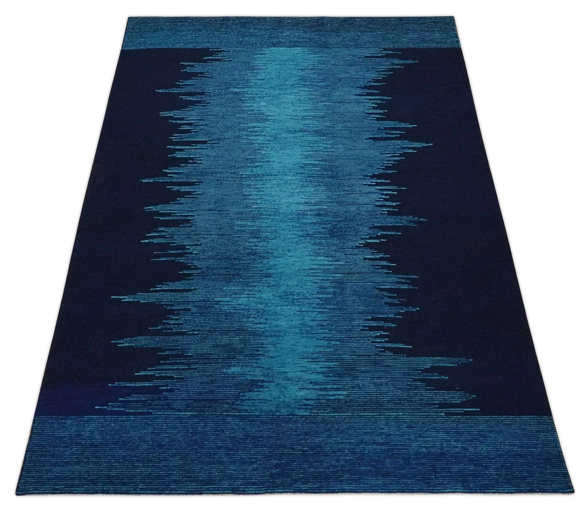 Ombre Blue 5x7 Abstract Wool Hand Knotted Southwestern Lori Rug | KNT37 - Image 10
