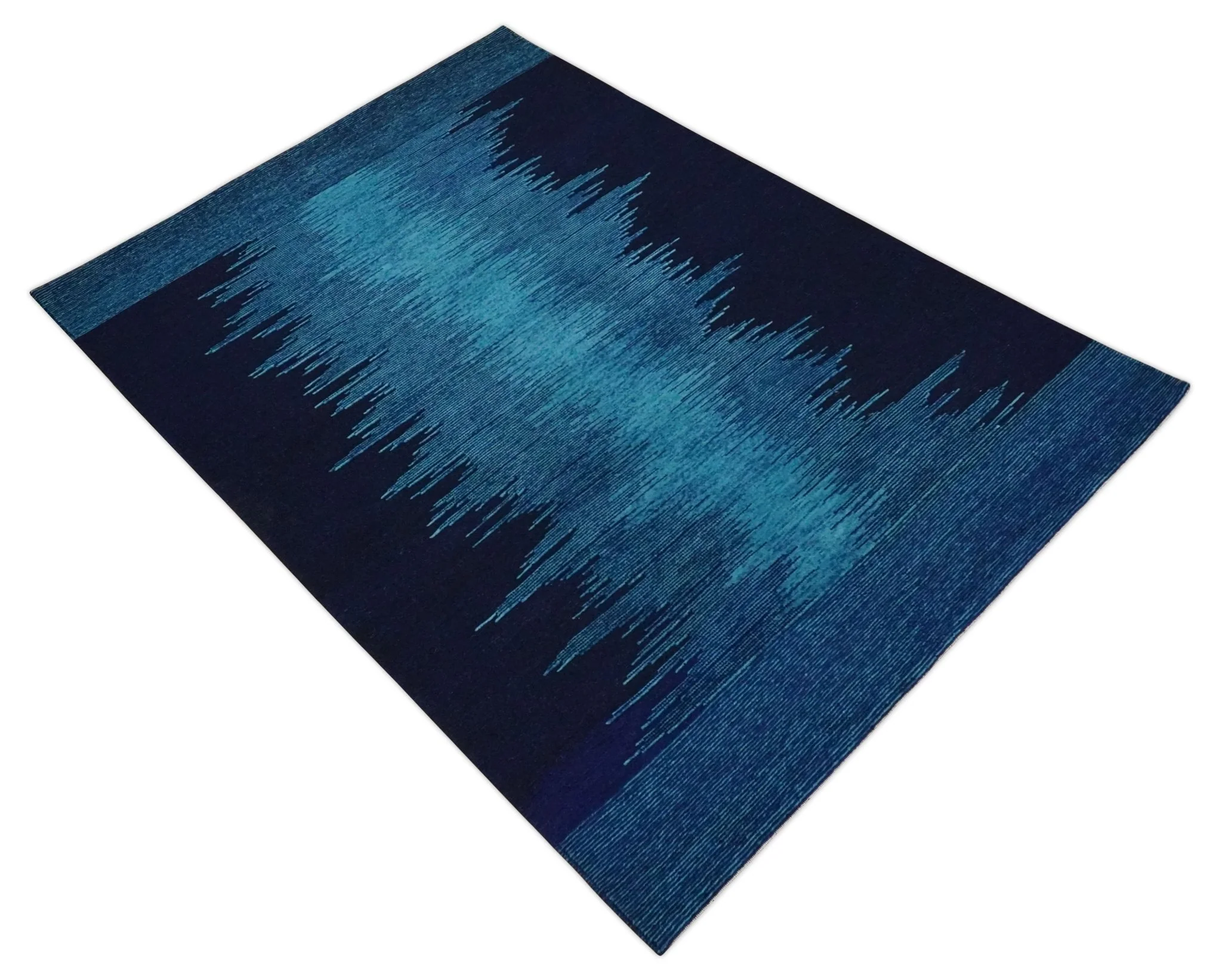 Ombre Blue 5x7 Abstract Wool Hand Knotted Southwestern Lori Rug | KNT37 - Image 9