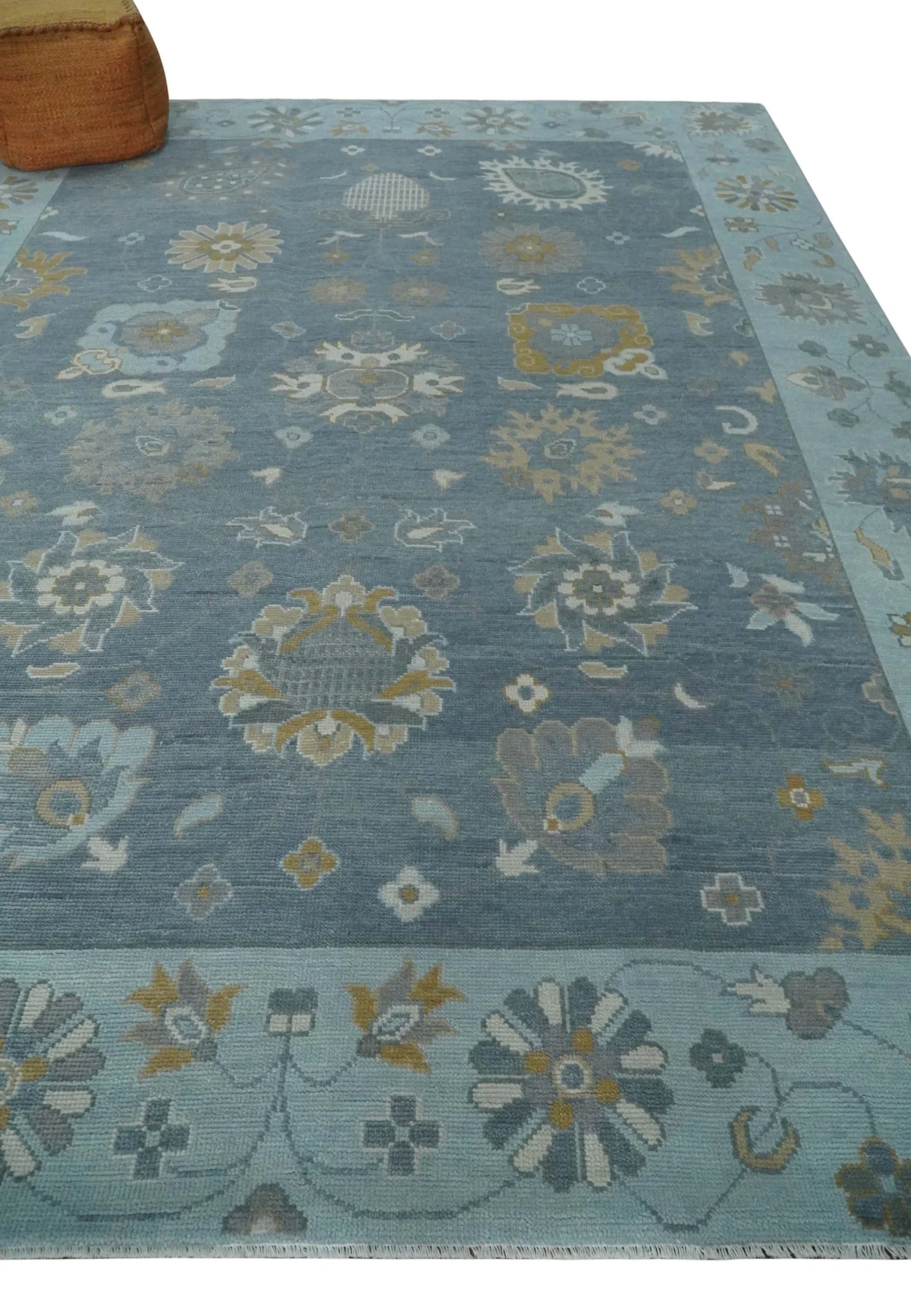 Custom Made Blue and Aqua Hand Knotted Traditional Oushak Wool Area Rug - Image 3