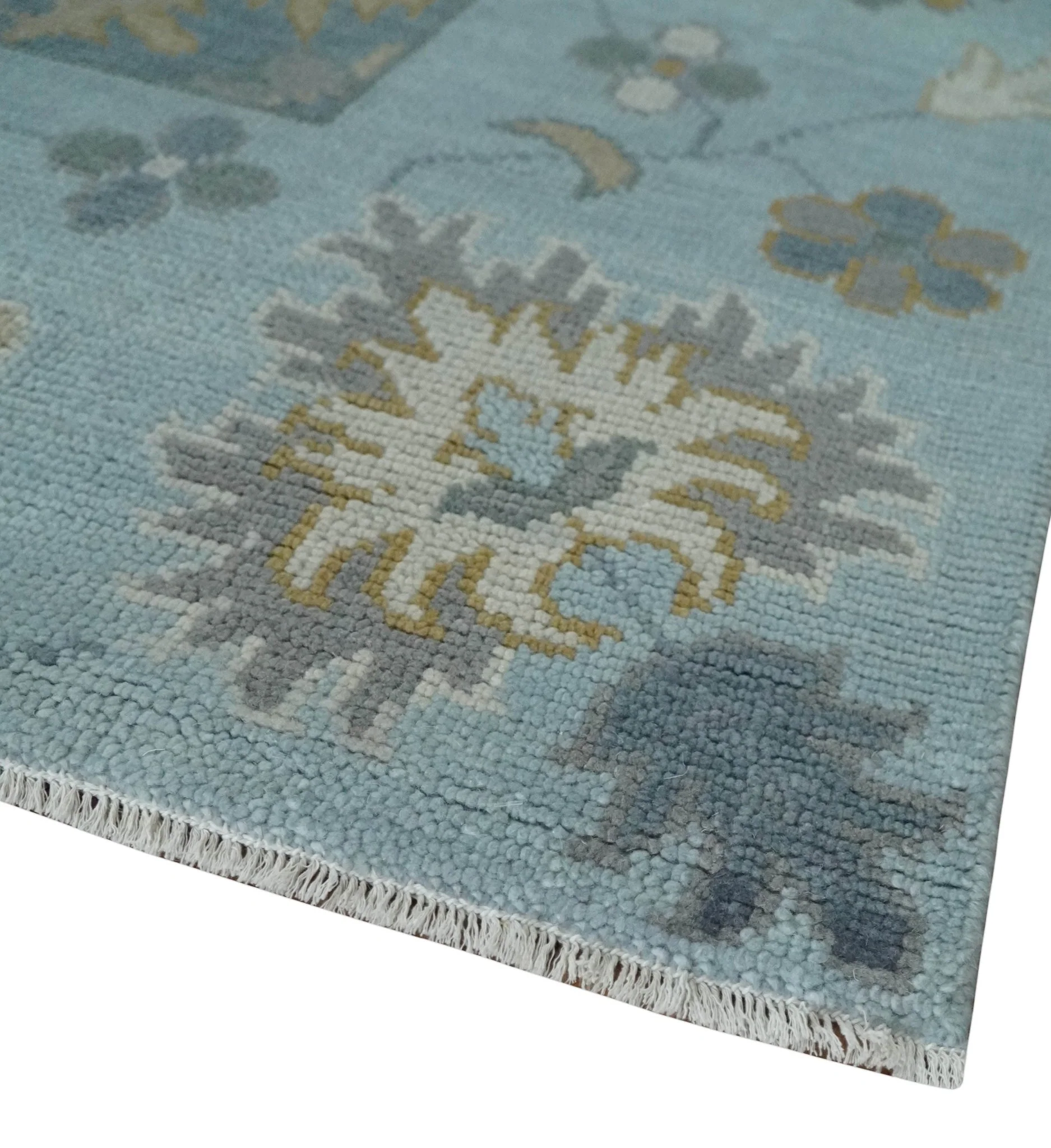 Custom Made Blue and Aqua Hand Knotted Traditional Oushak Wool Area Rug - Image 5