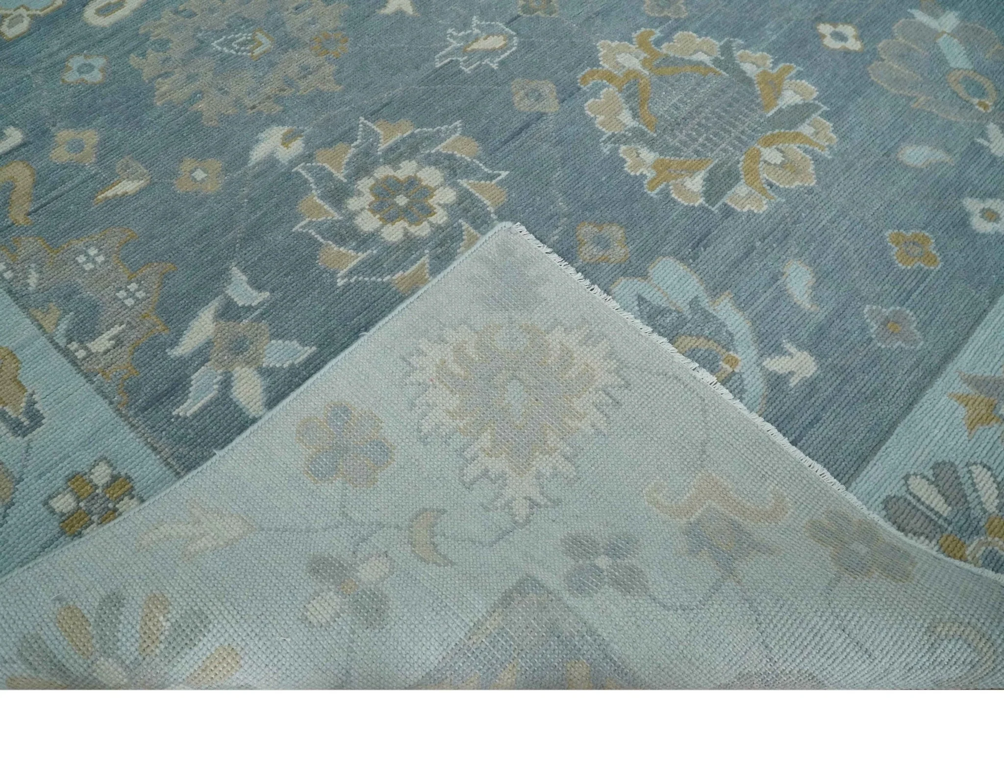Custom Made Blue and Aqua Hand Knotted Traditional Oushak Wool Area Rug - Image 6
