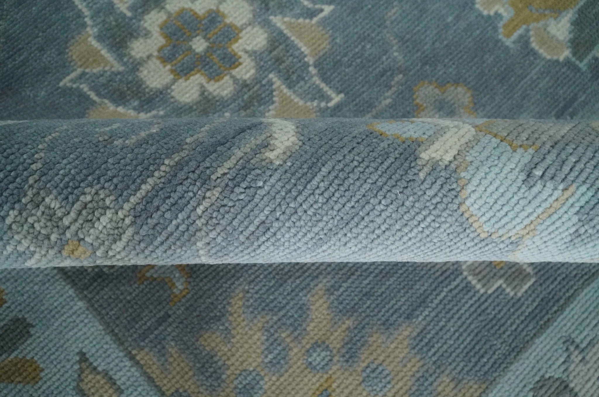 Custom Made Blue and Aqua Hand Knotted Traditional Oushak Wool Area Rug - Image 8