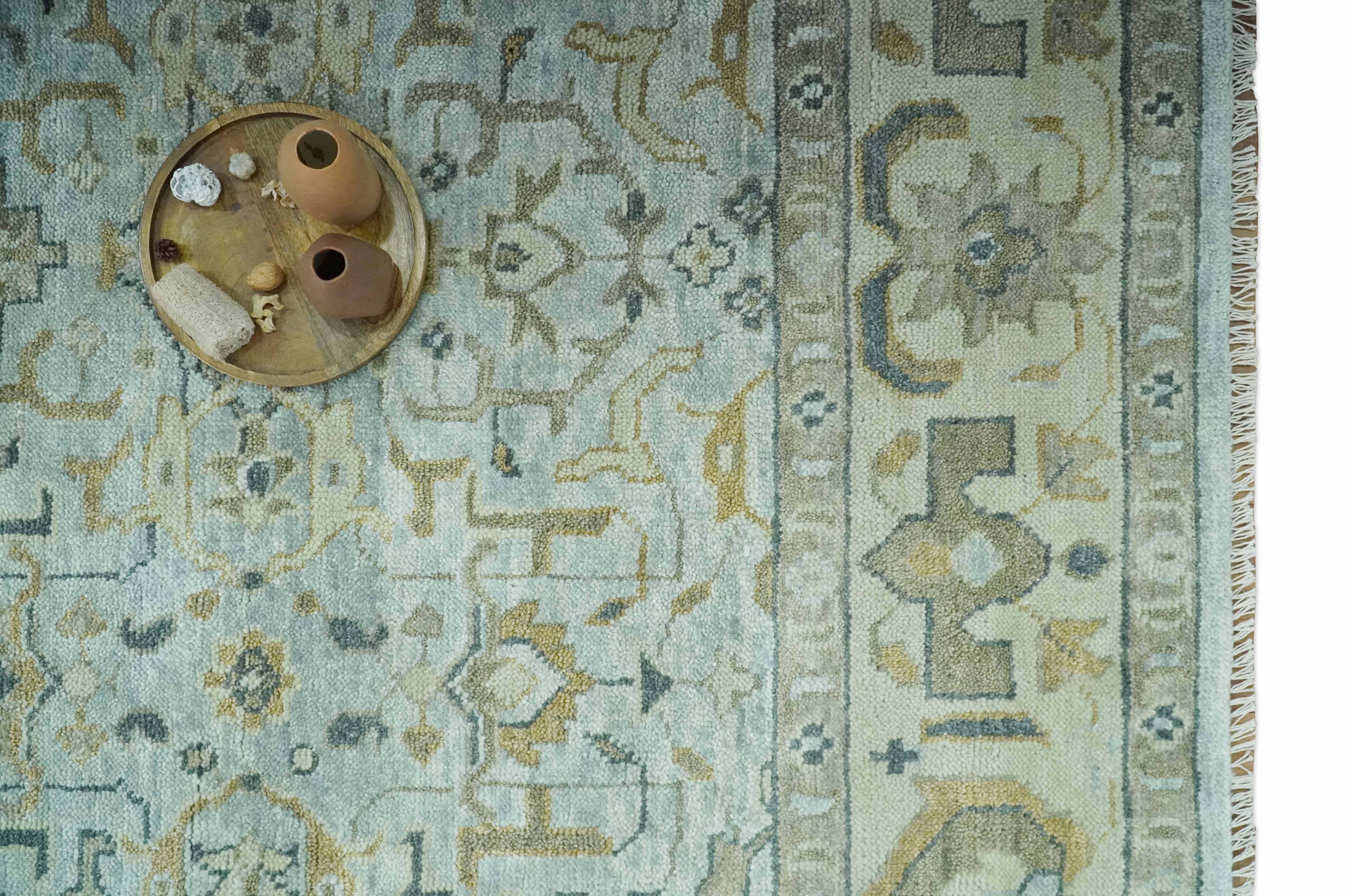 Blue and Beige Hand Knotted Traditional Oriental Oushak 8x10 wool area Rug - Image 10