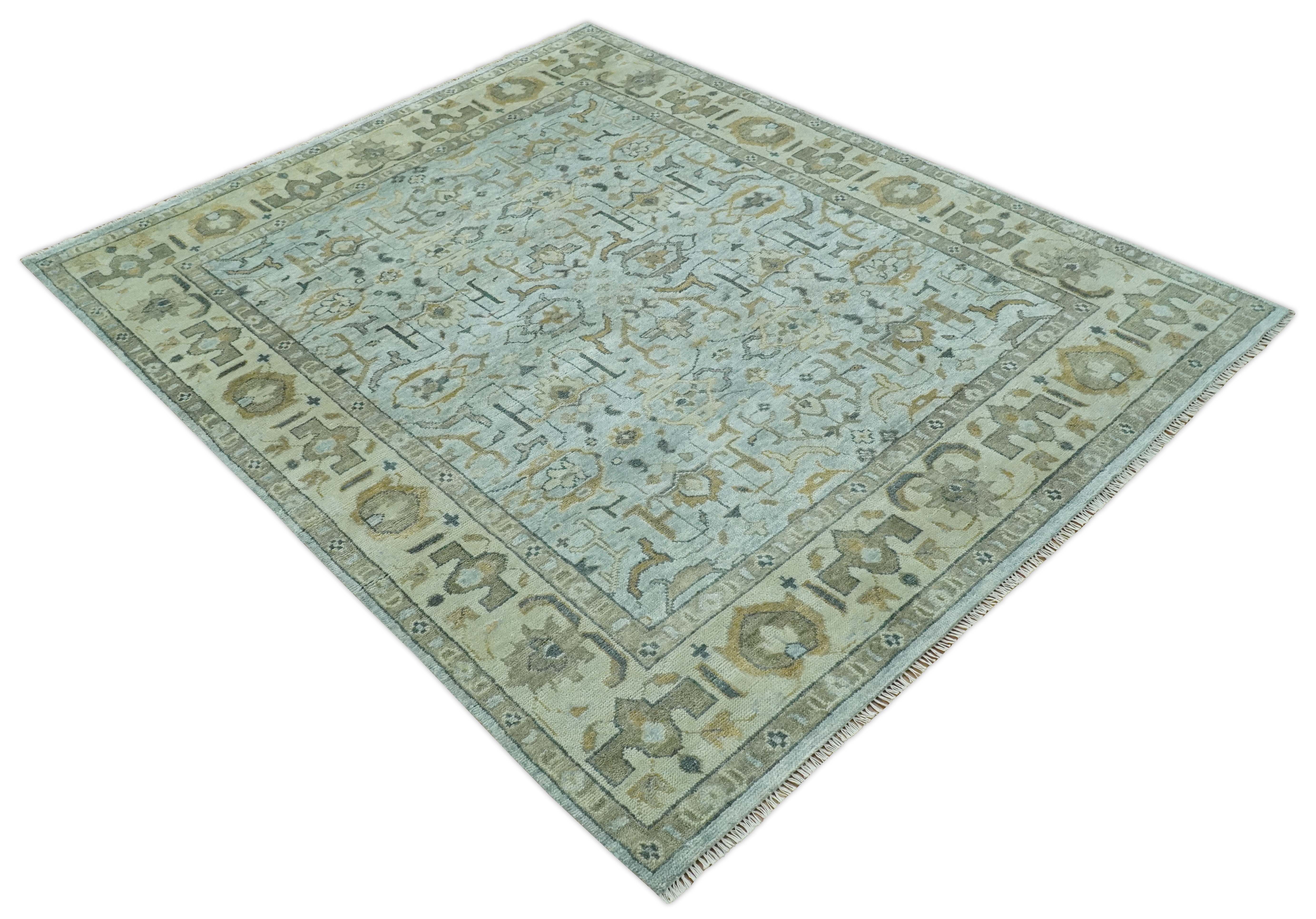 Blue and Beige Hand Knotted Traditional Oriental Oushak 8x10 wool area Rug - Image 11