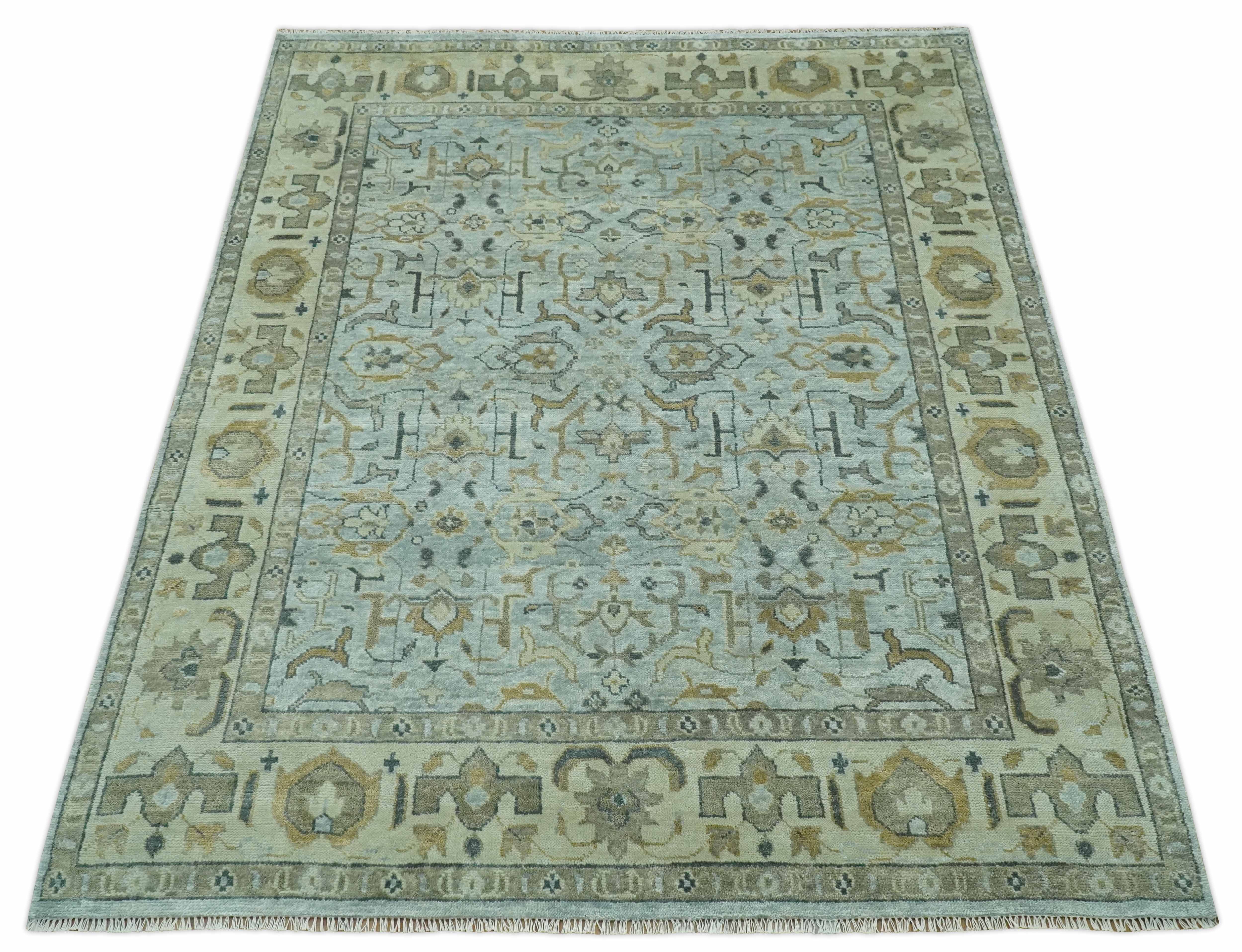 Blue and Beige Hand Knotted Traditional Oriental Oushak 8x10 wool area Rug - Image 12