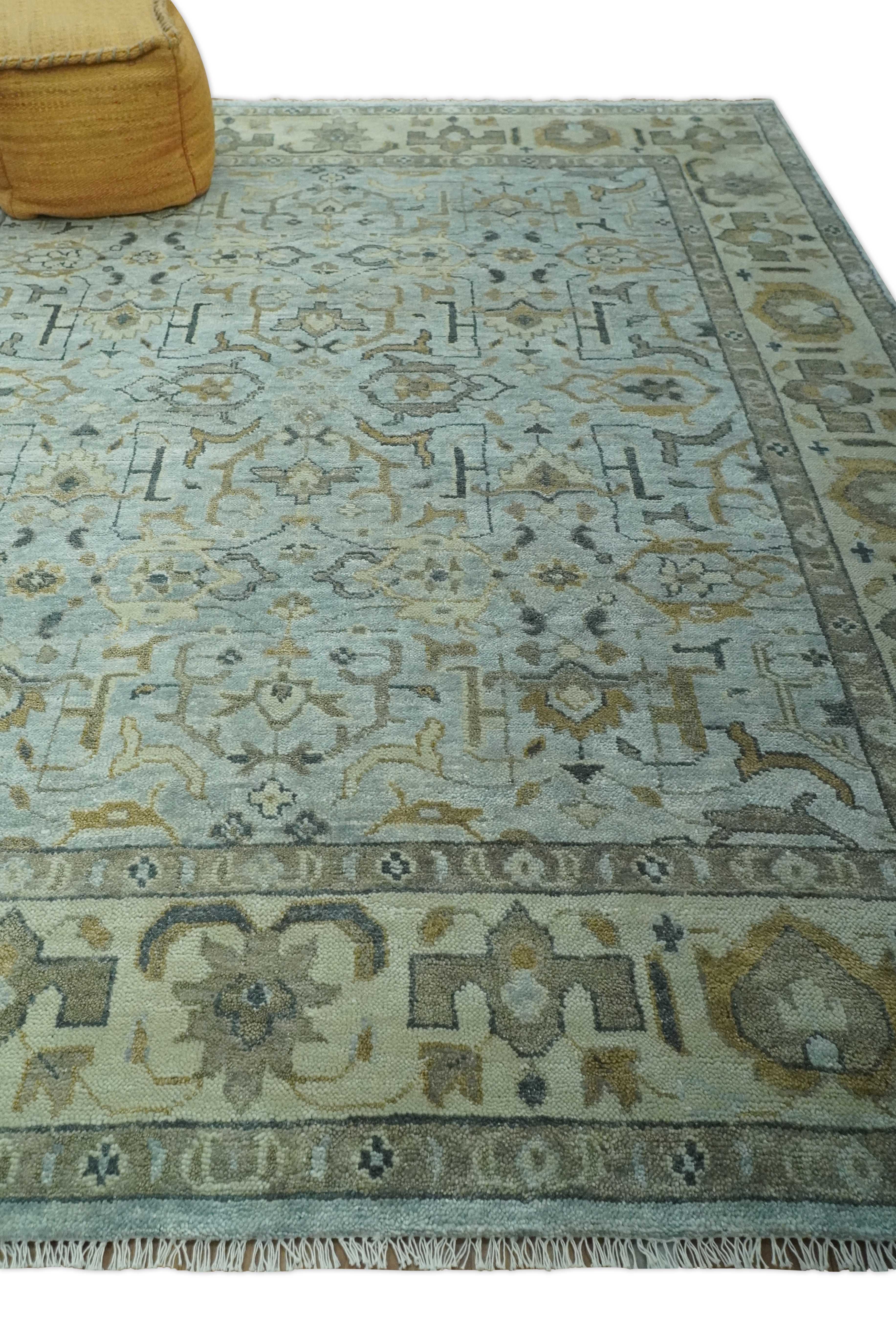 Blue and Beige Hand Knotted Traditional Oriental Oushak 8x10 wool area Rug - Image 3