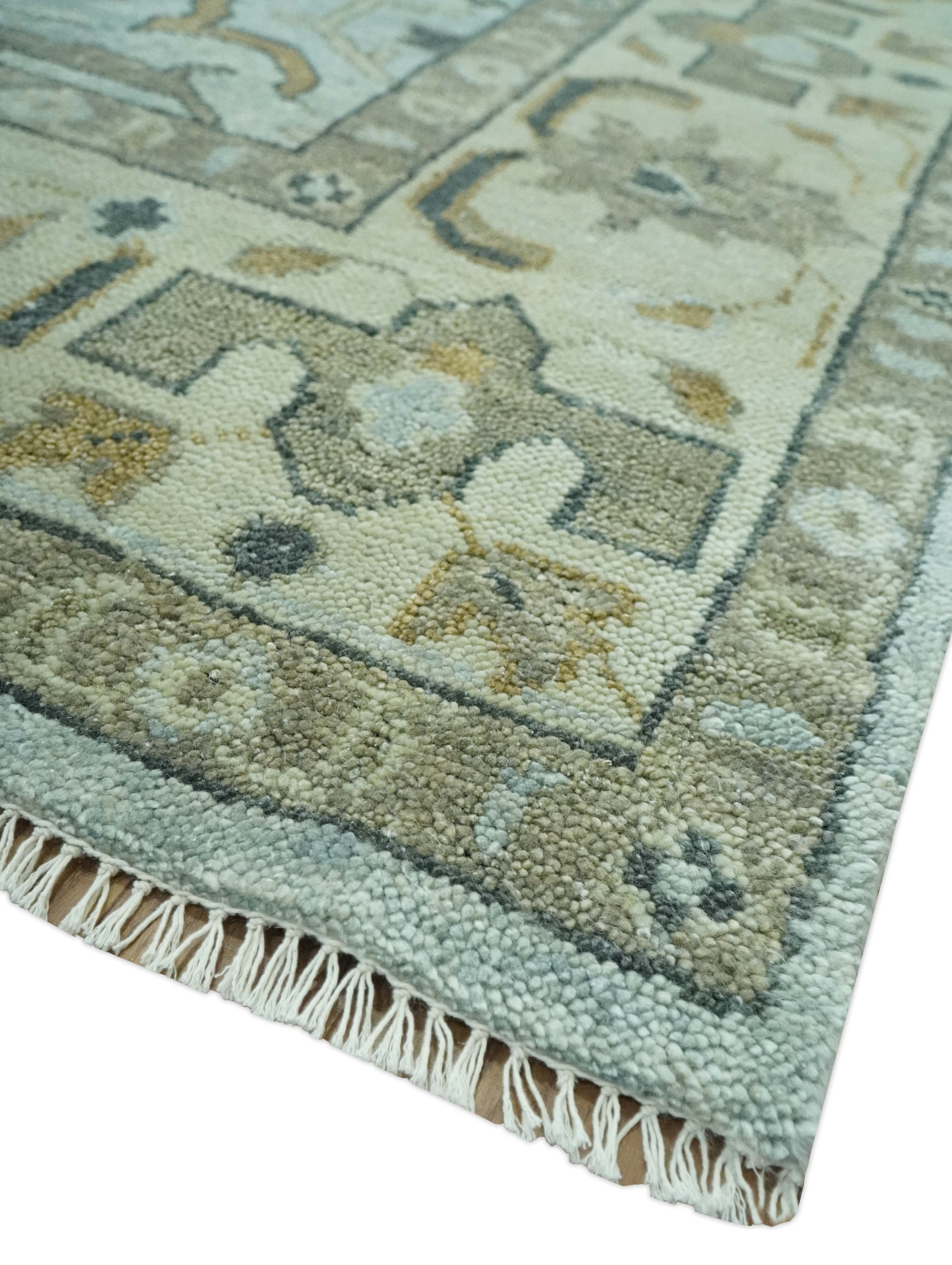 Blue and Beige Hand Knotted Traditional Oriental Oushak 8x10 wool area Rug - Image 5