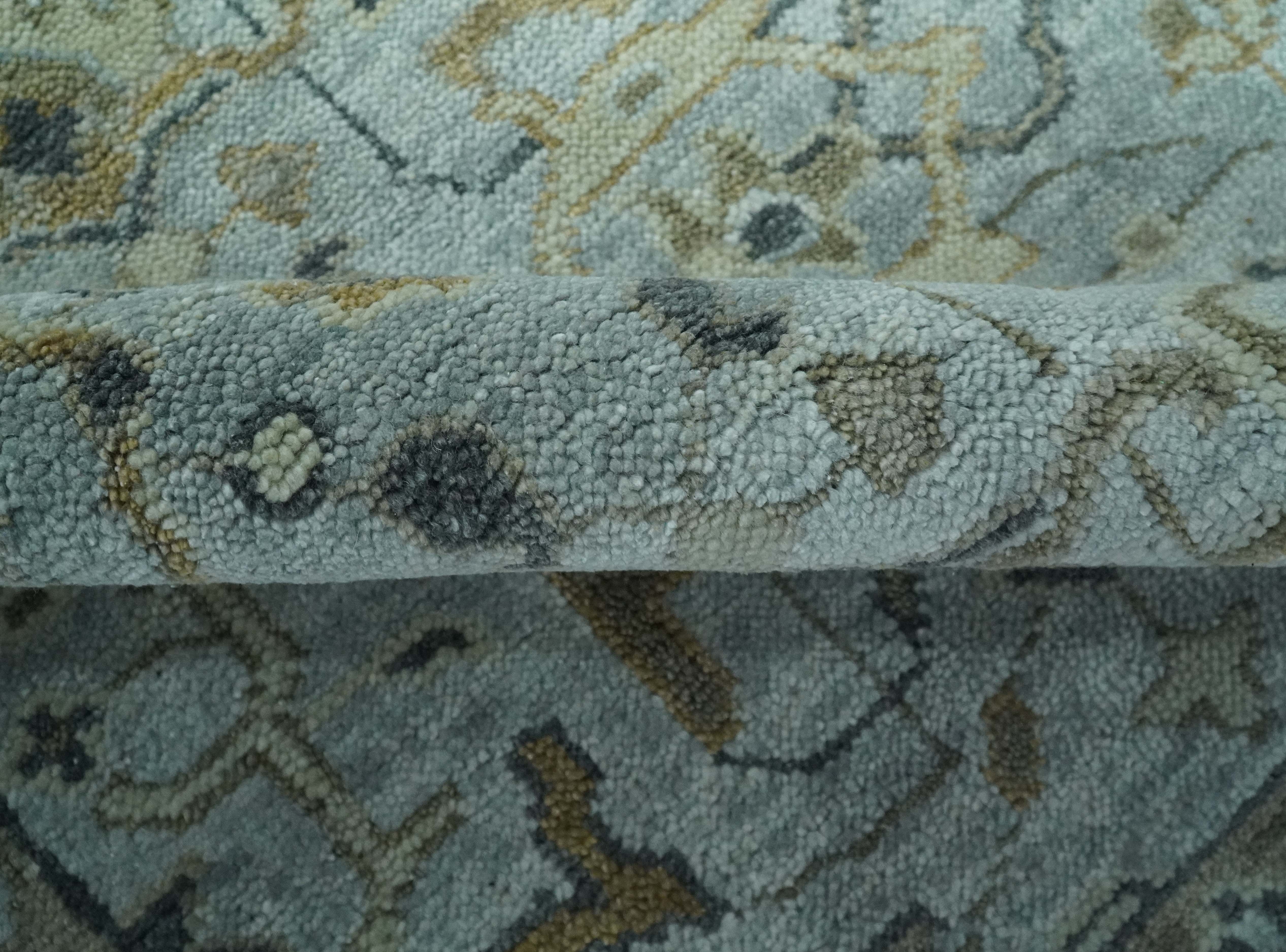 Blue and Beige Hand Knotted Traditional Oriental Oushak 8x10 wool area Rug - Image 6