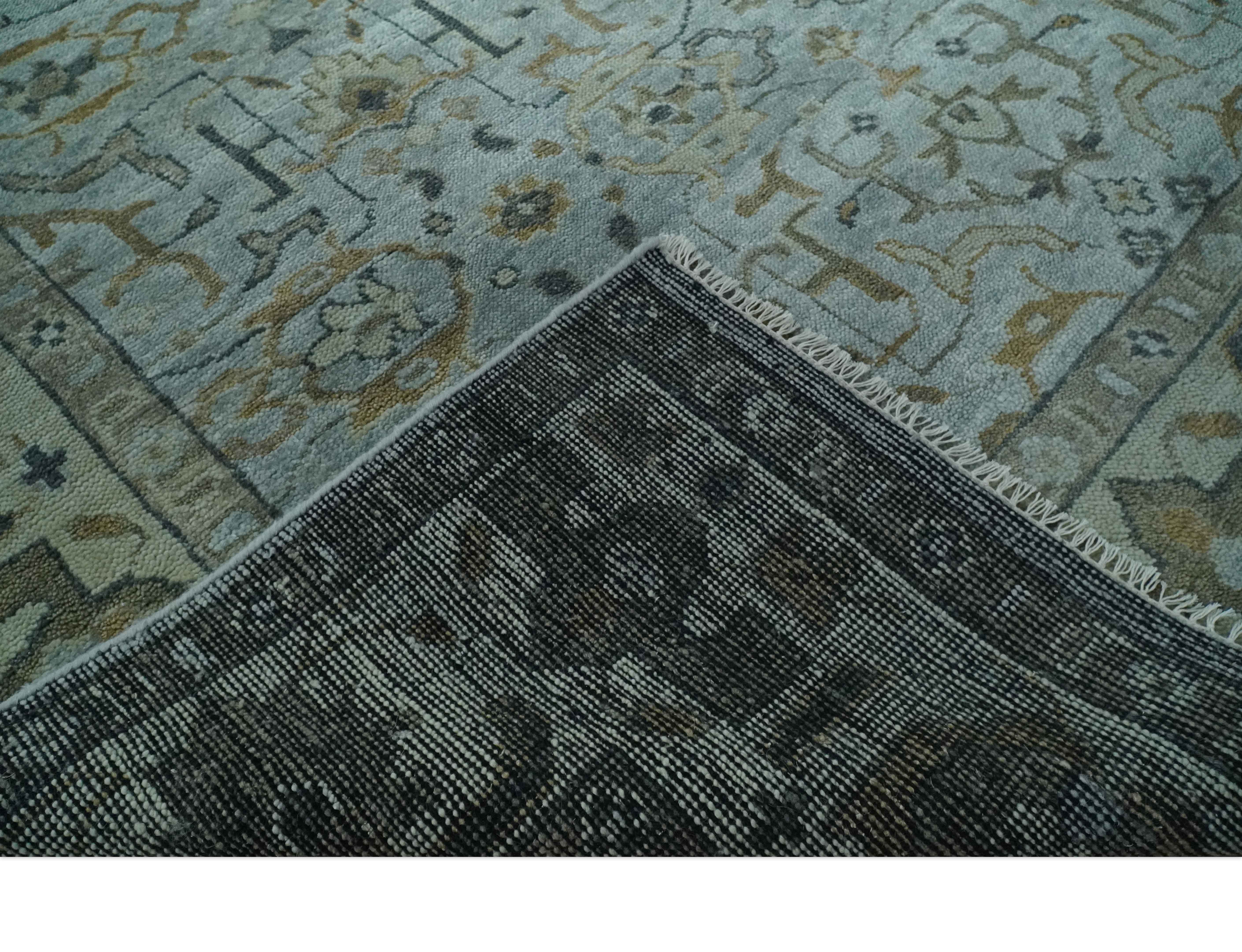 Blue and Beige Hand Knotted Traditional Oriental Oushak 8x10 wool area Rug - Image 7