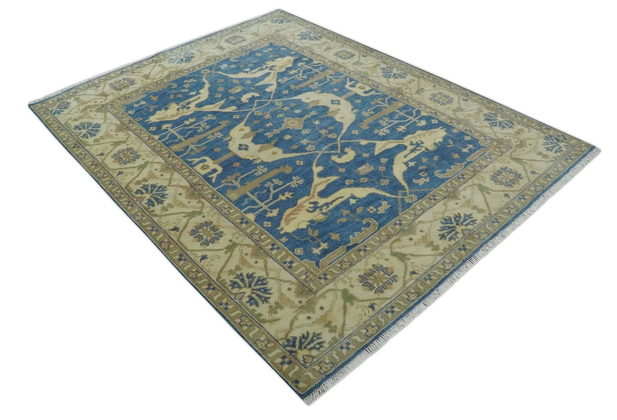 Blue and Beige Hand Knotted Traditional Oriental Oushak 8x10 wool Area Rug - Image 10