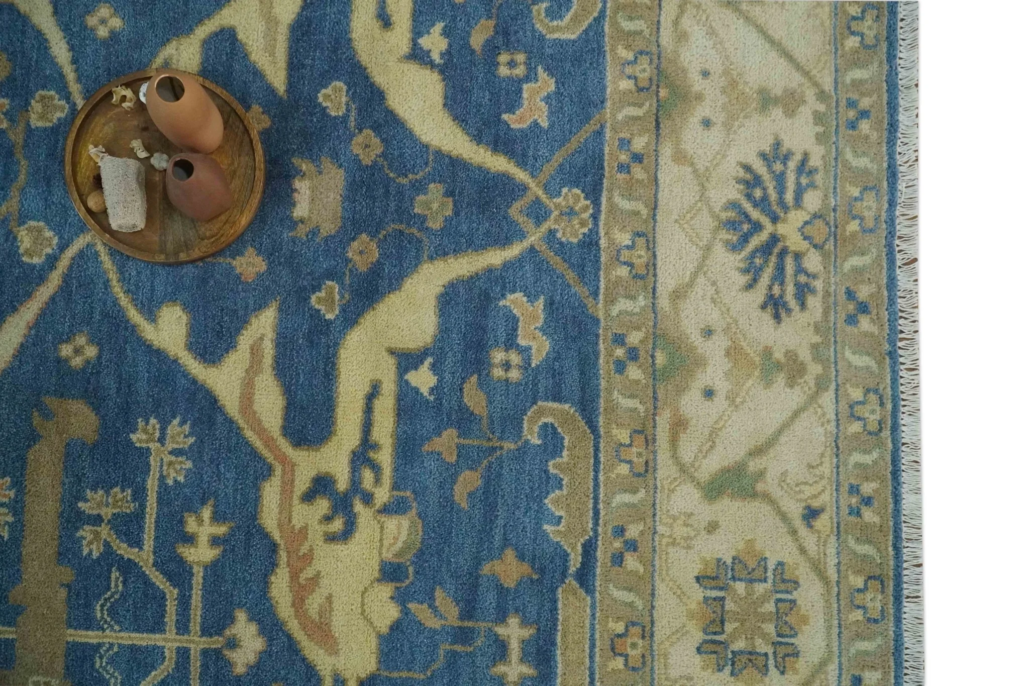 Blue and Beige Hand Knotted Traditional Oriental Oushak 8x10 wool Area Rug - Image 12