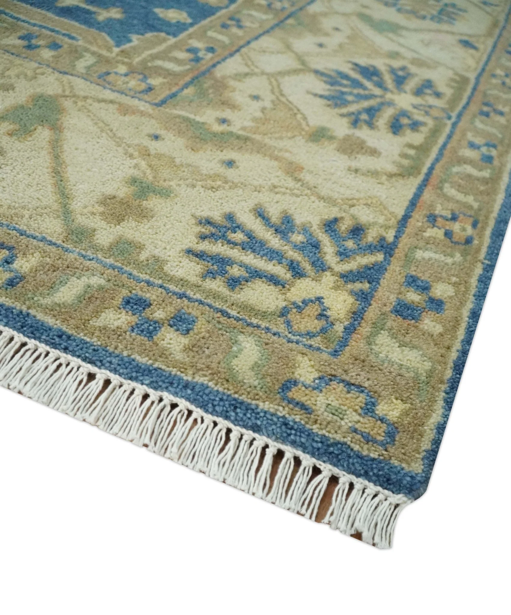 Blue and Beige Hand Knotted Traditional Oriental Oushak 8x10 wool Area Rug - Image 5