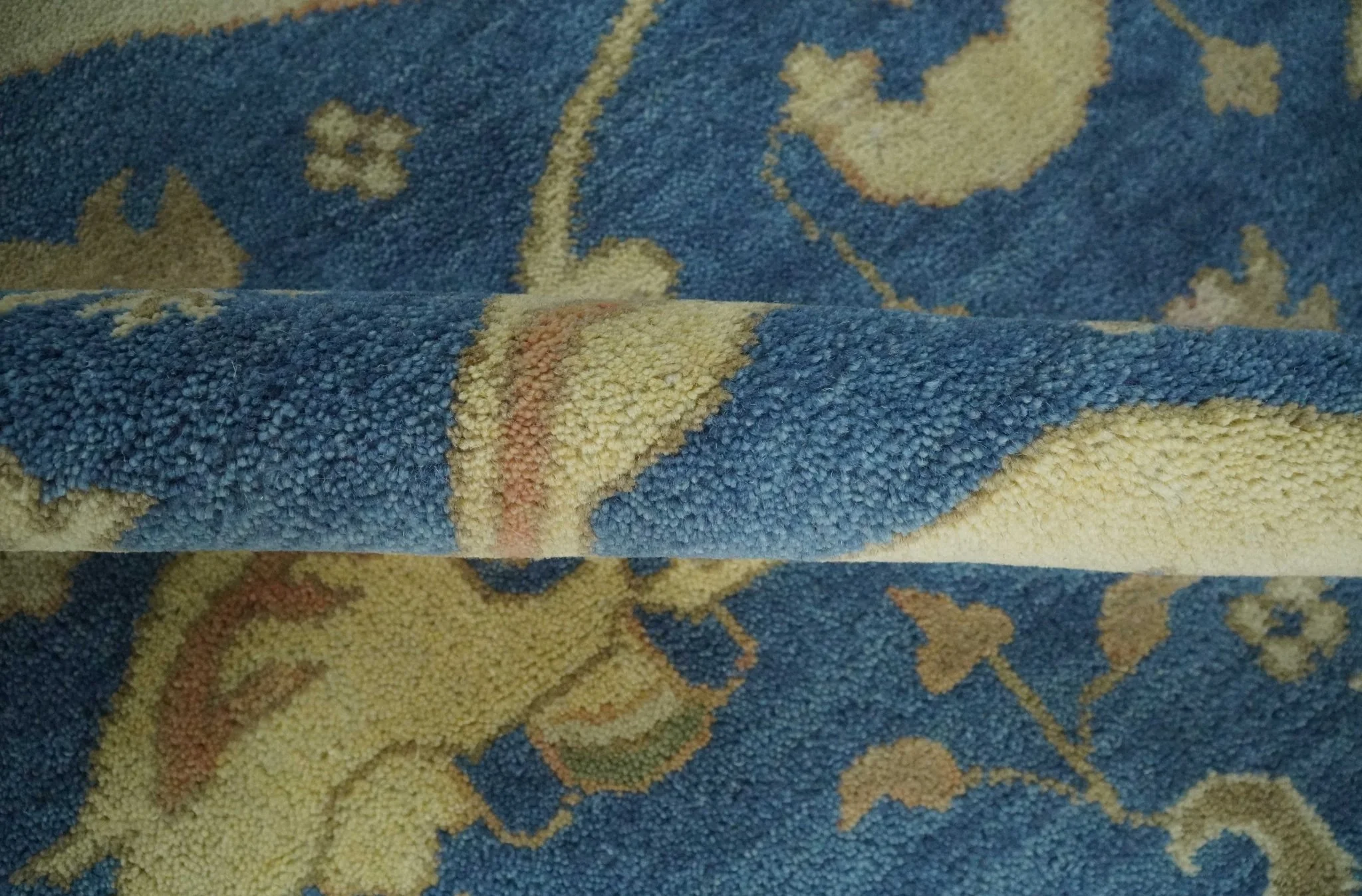 Blue and Beige Hand Knotted Traditional Oriental Oushak 8x10 wool Area Rug - Image 6