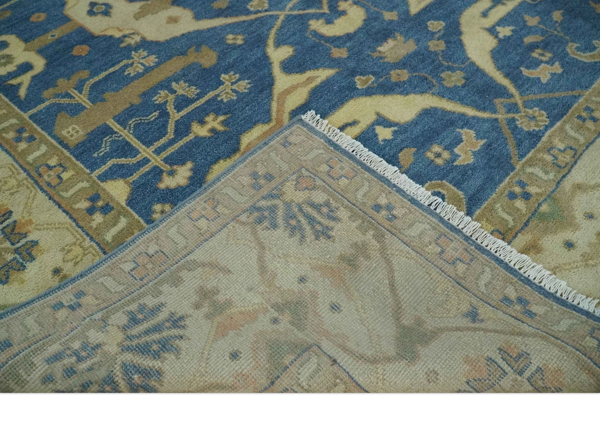 Blue and Beige Hand Knotted Traditional Oriental Oushak 8x10 wool Area Rug - Image 7