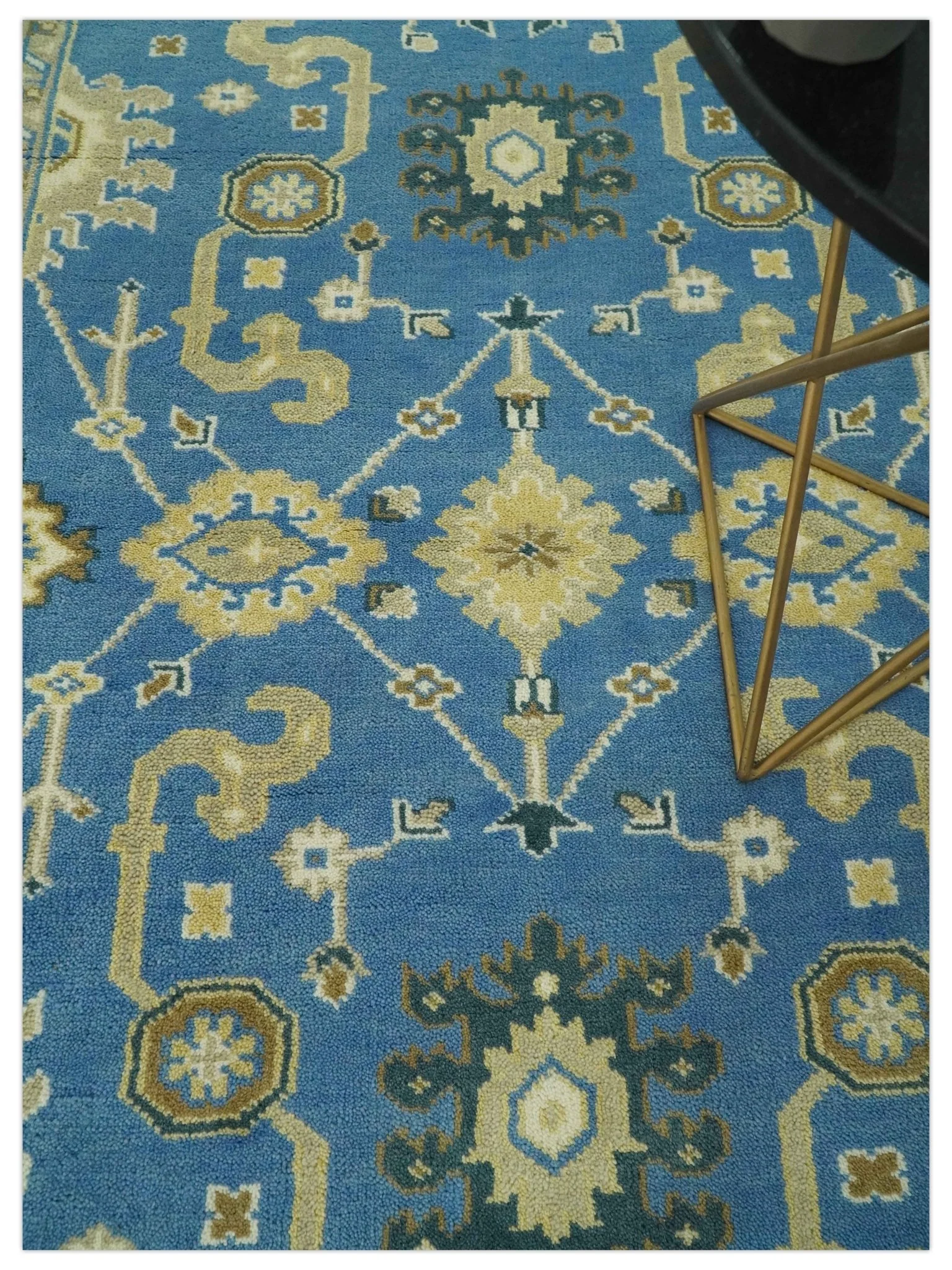 Blue and Beige 6x9 Hand Knotted Traditional Oushak wool area rug - Image 2