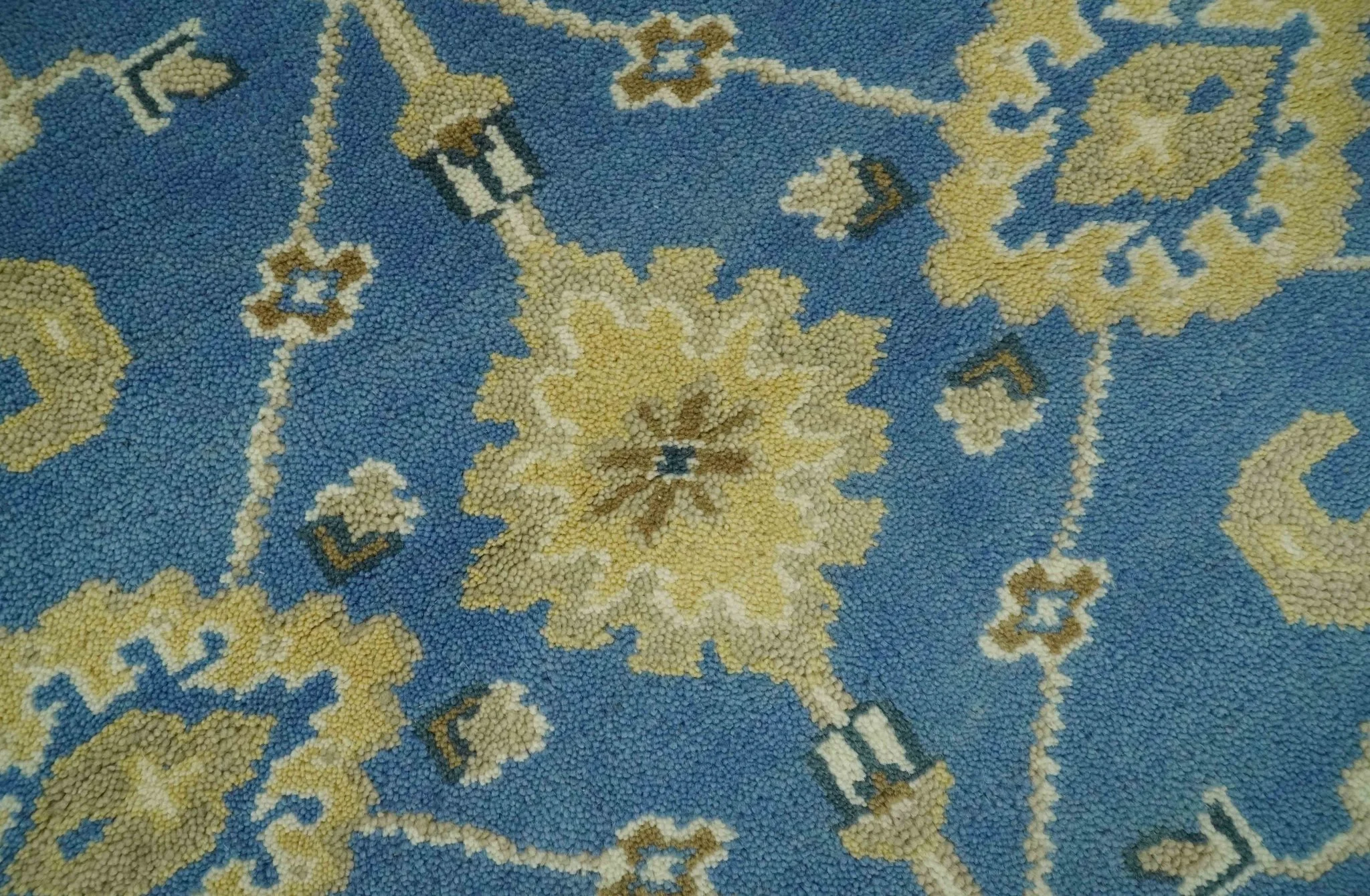Blue and Beige 6x9 Hand Knotted Traditional Oushak wool area rug - Image 4