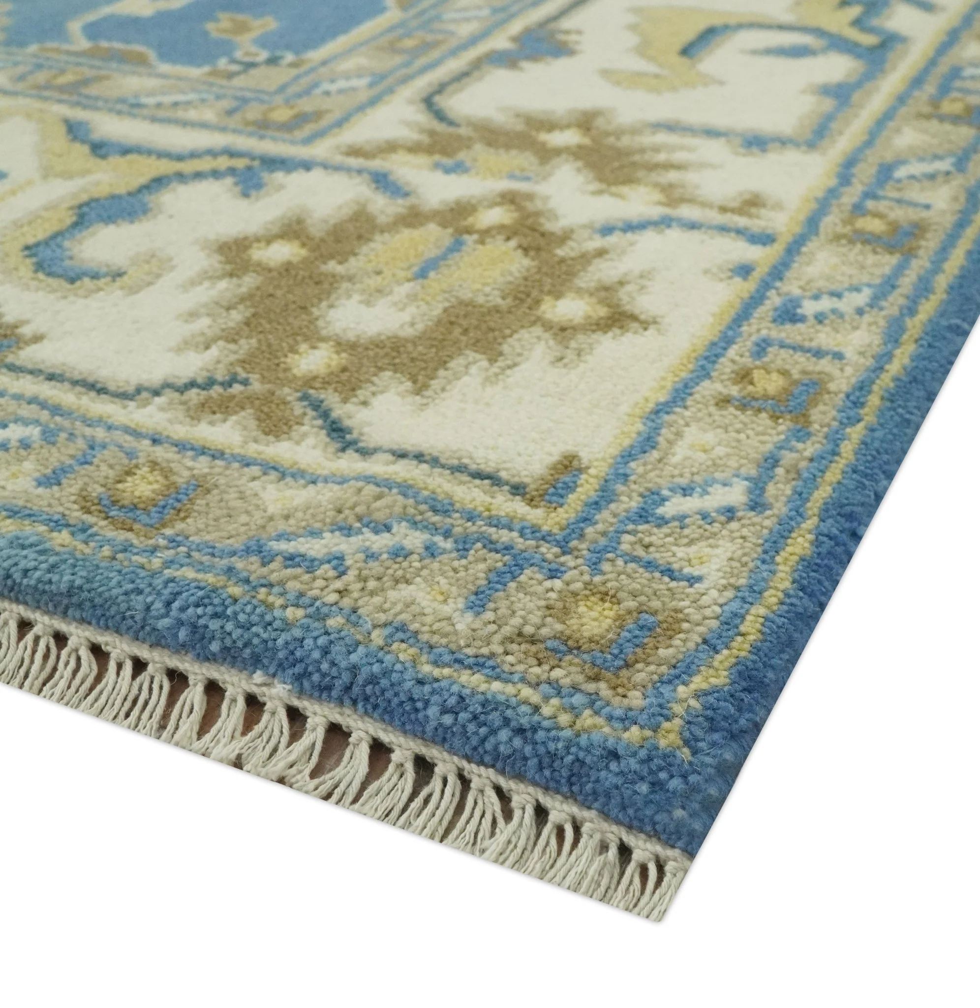 Blue and Beige 6x9 Hand Knotted Traditional Oushak wool area rug - Image 5