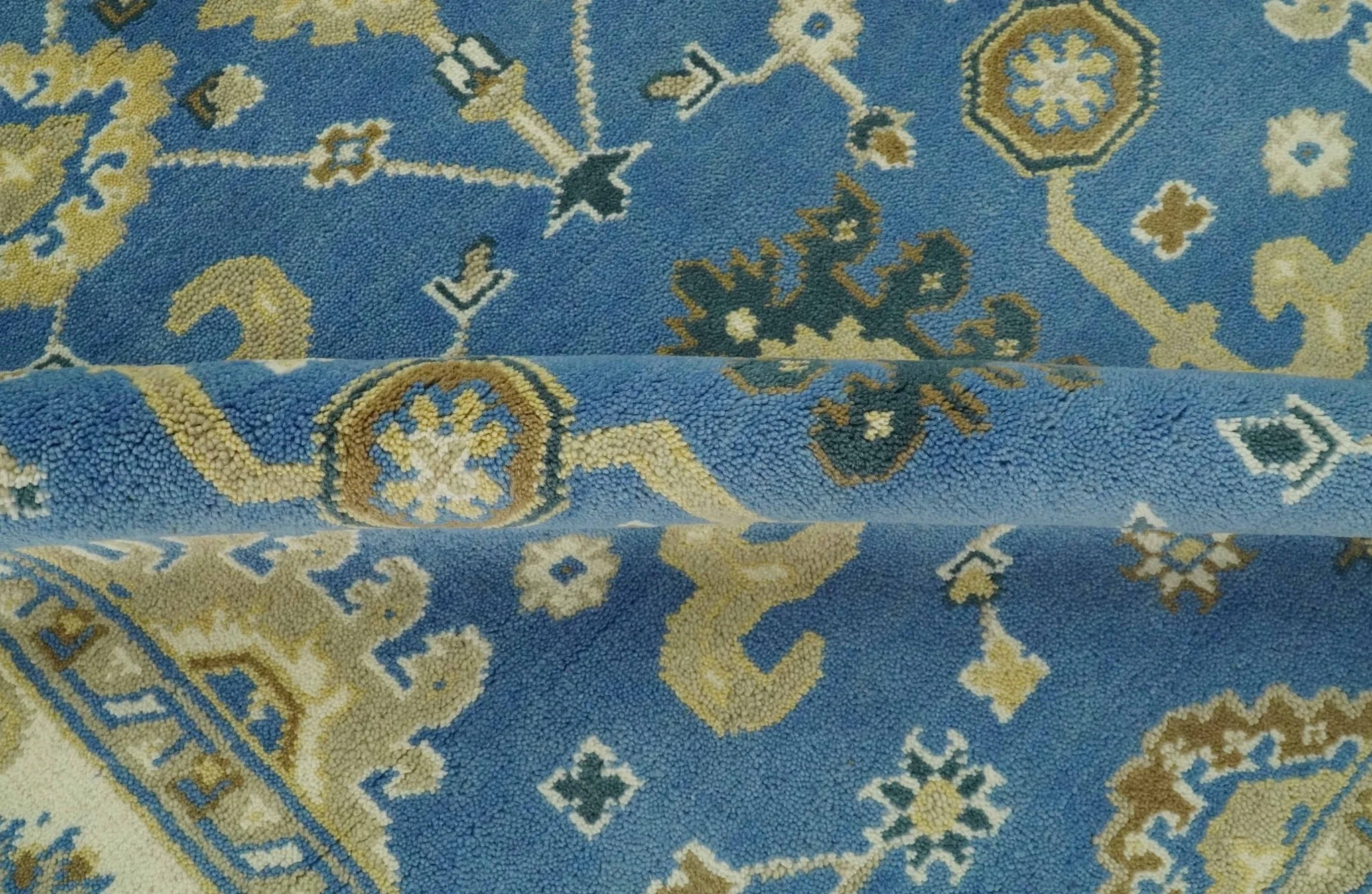 Blue and Beige 6x9 Hand Knotted Traditional Oushak wool area rug - Image 6