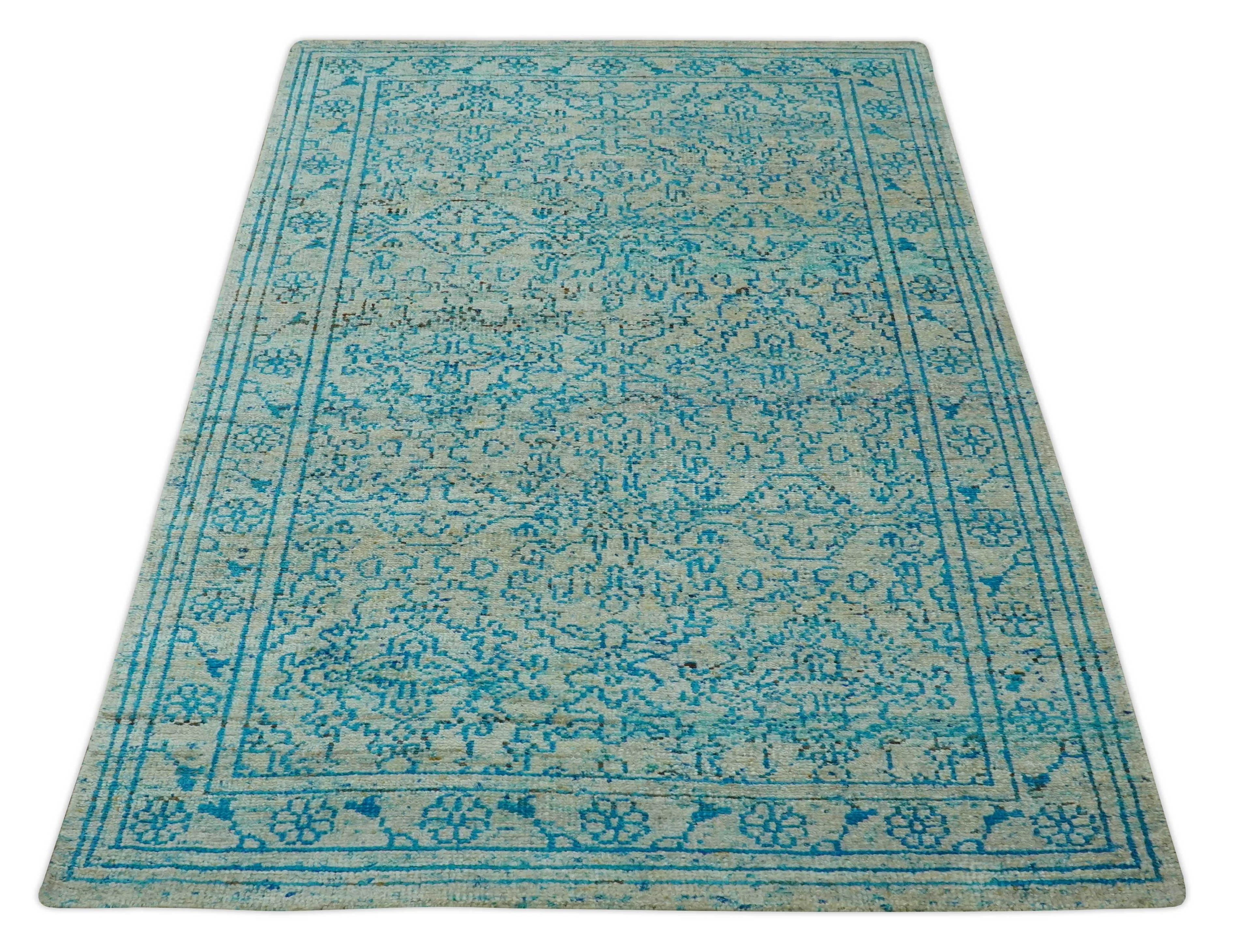Antique Design 5x8 Blue and Beige Traditional Hand knotted wool rug - Image 10