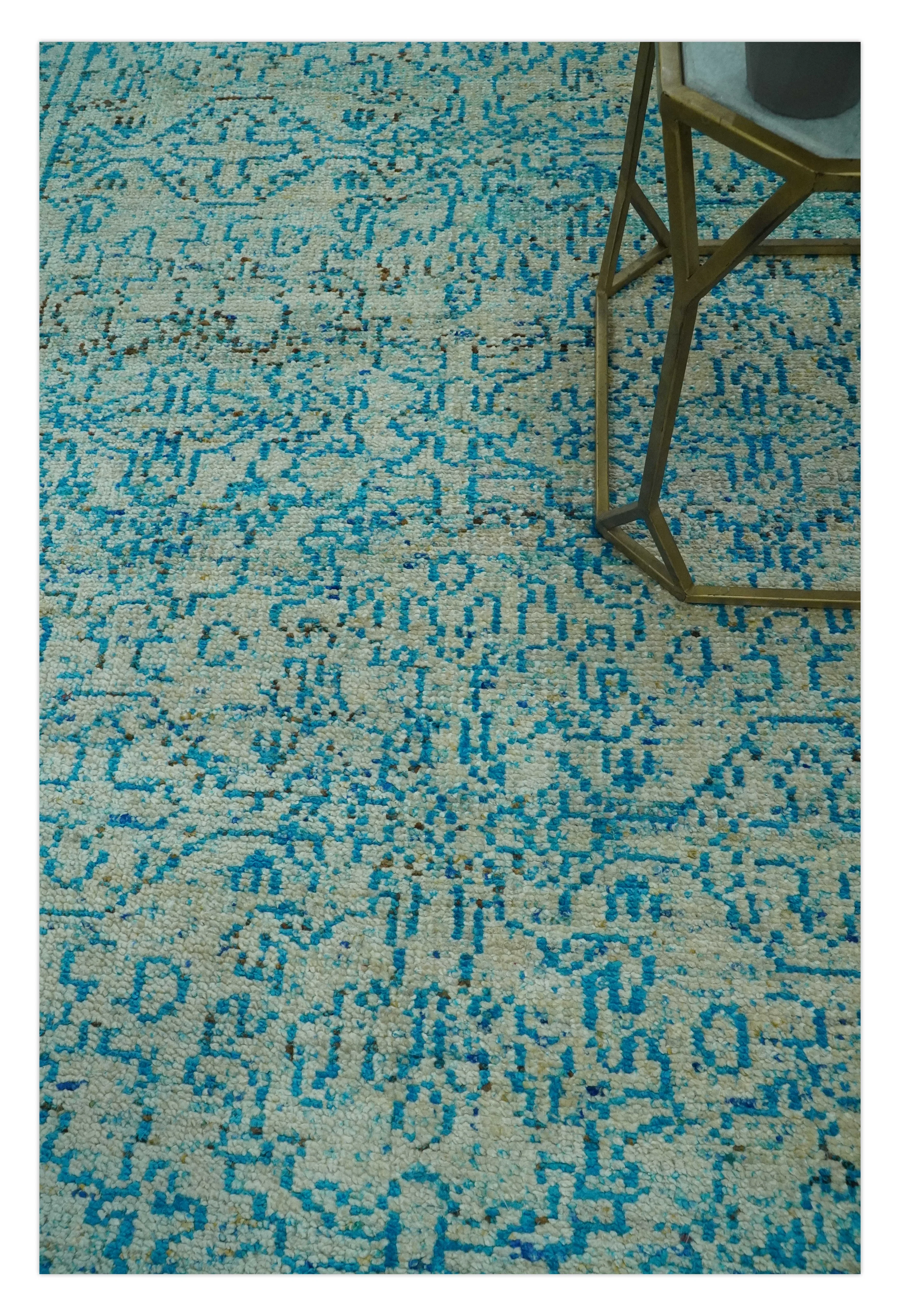 Antique Design 5x8 Blue and Beige Traditional Hand knotted wool rug - Image 2
