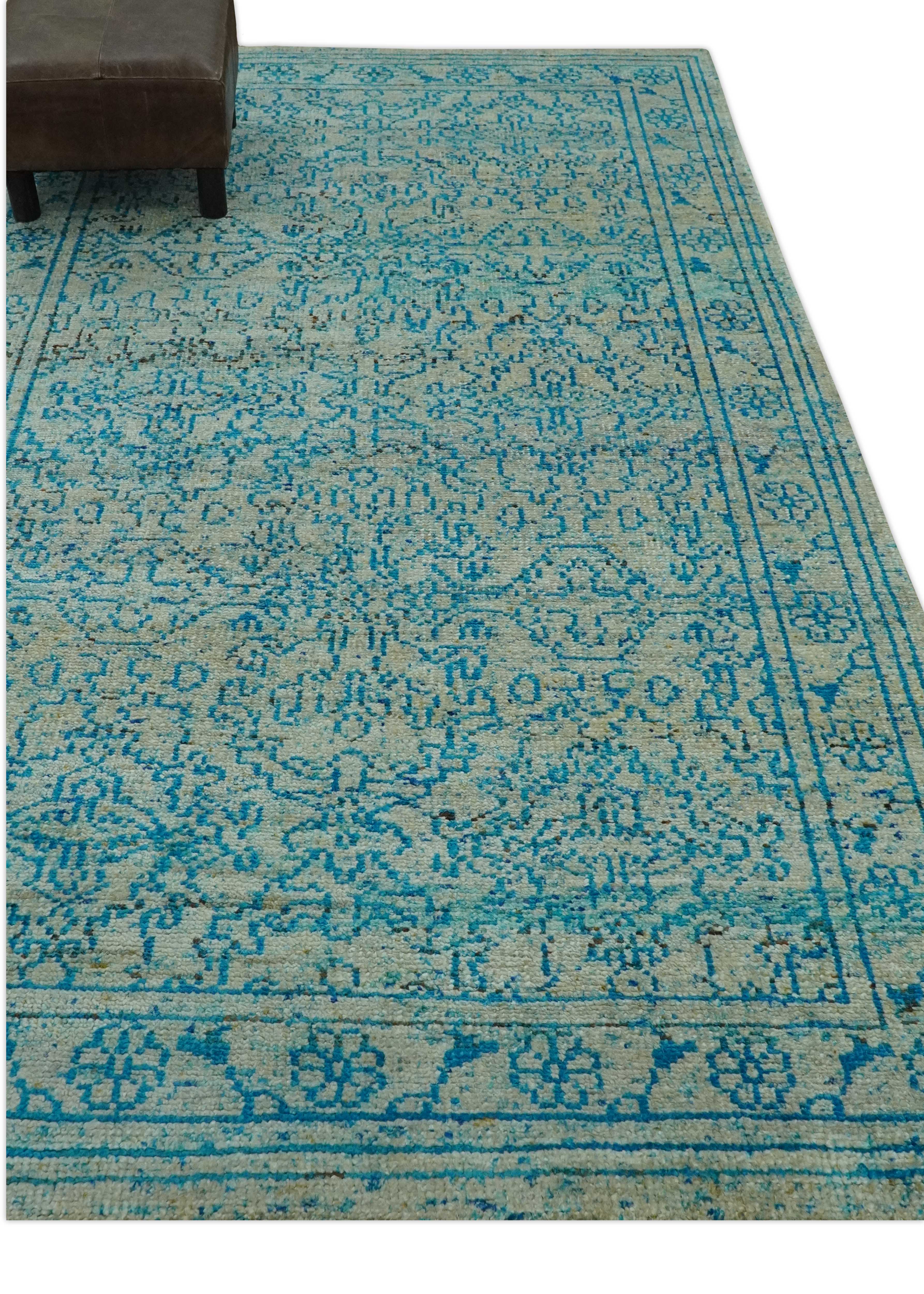 Antique Design 5x8 Blue and Beige Traditional Hand knotted wool rug - Image 3