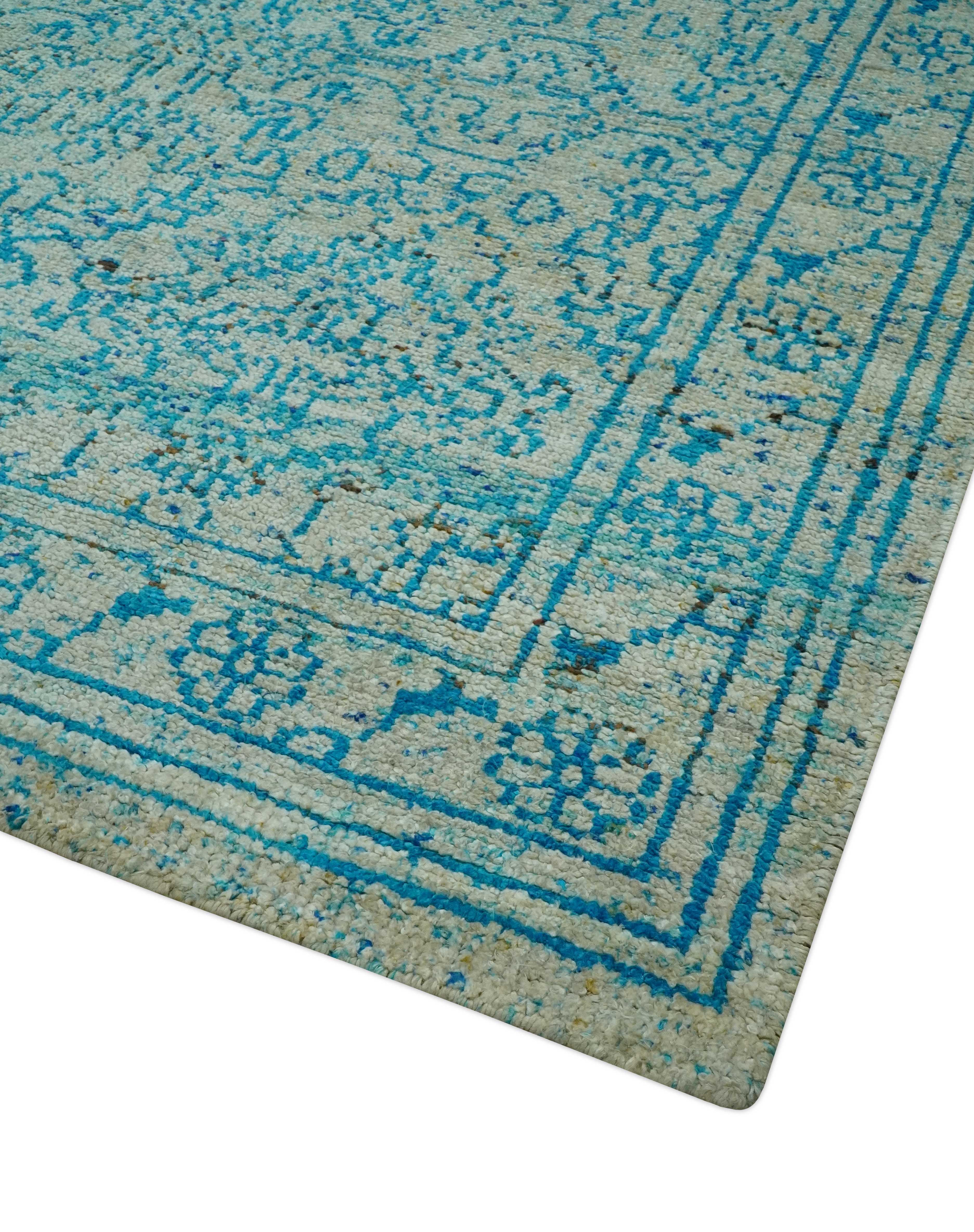Antique Design 5x8 Blue and Beige Traditional Hand knotted wool rug - Image 5