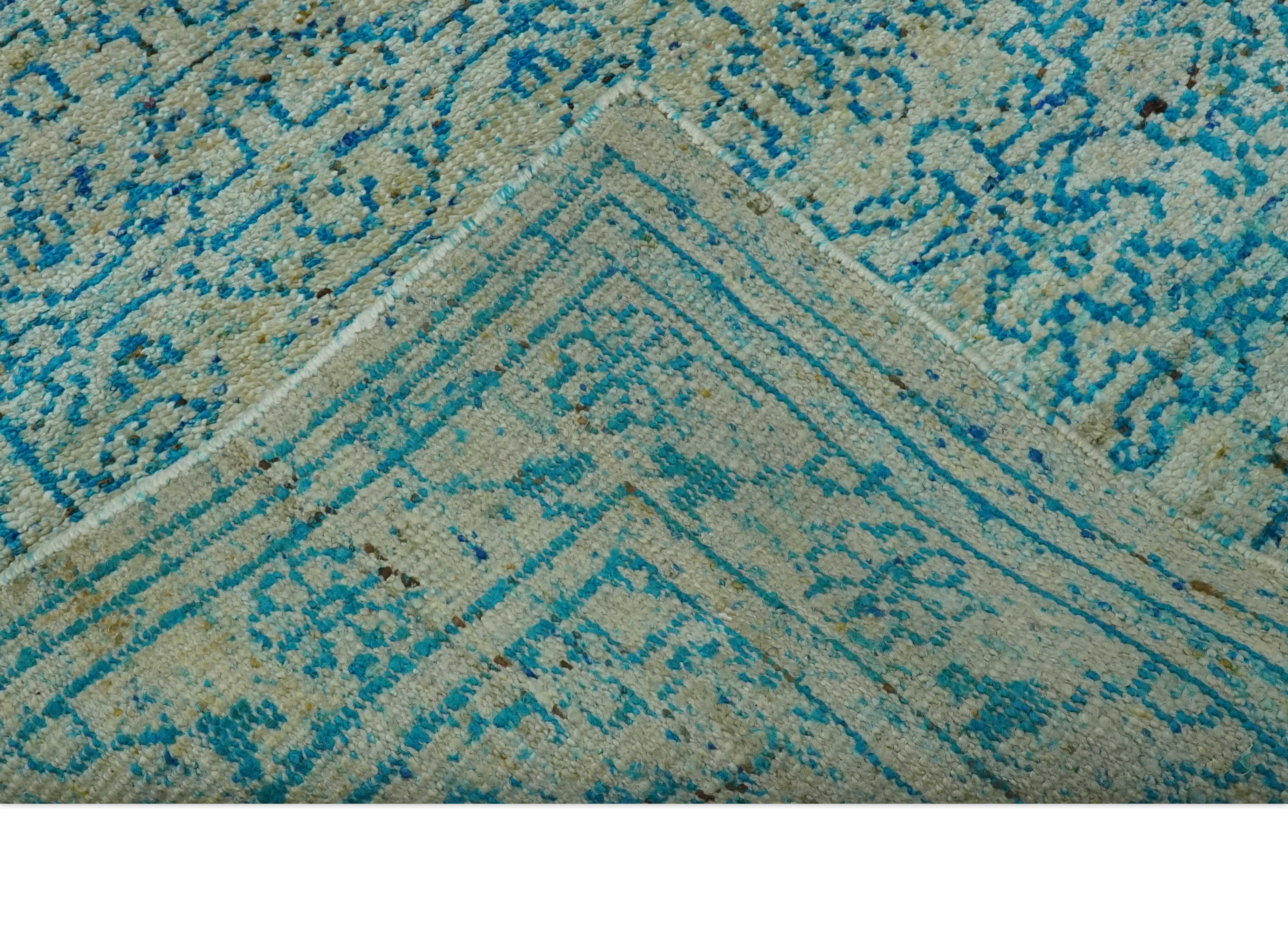 Antique Design 5x8 Blue and Beige Traditional Hand knotted wool rug - Image 6