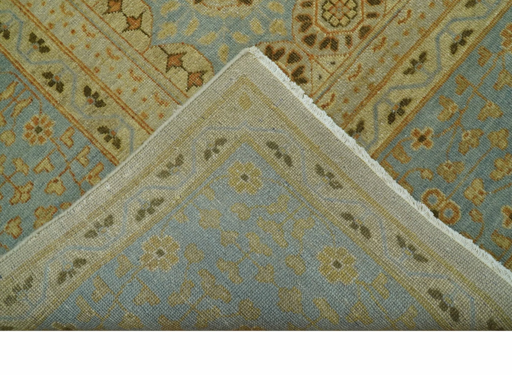 Fine Blue And Beige Traditional Mamluk Design Hand Knotted 8x10 Wool Area Rug - Image 4