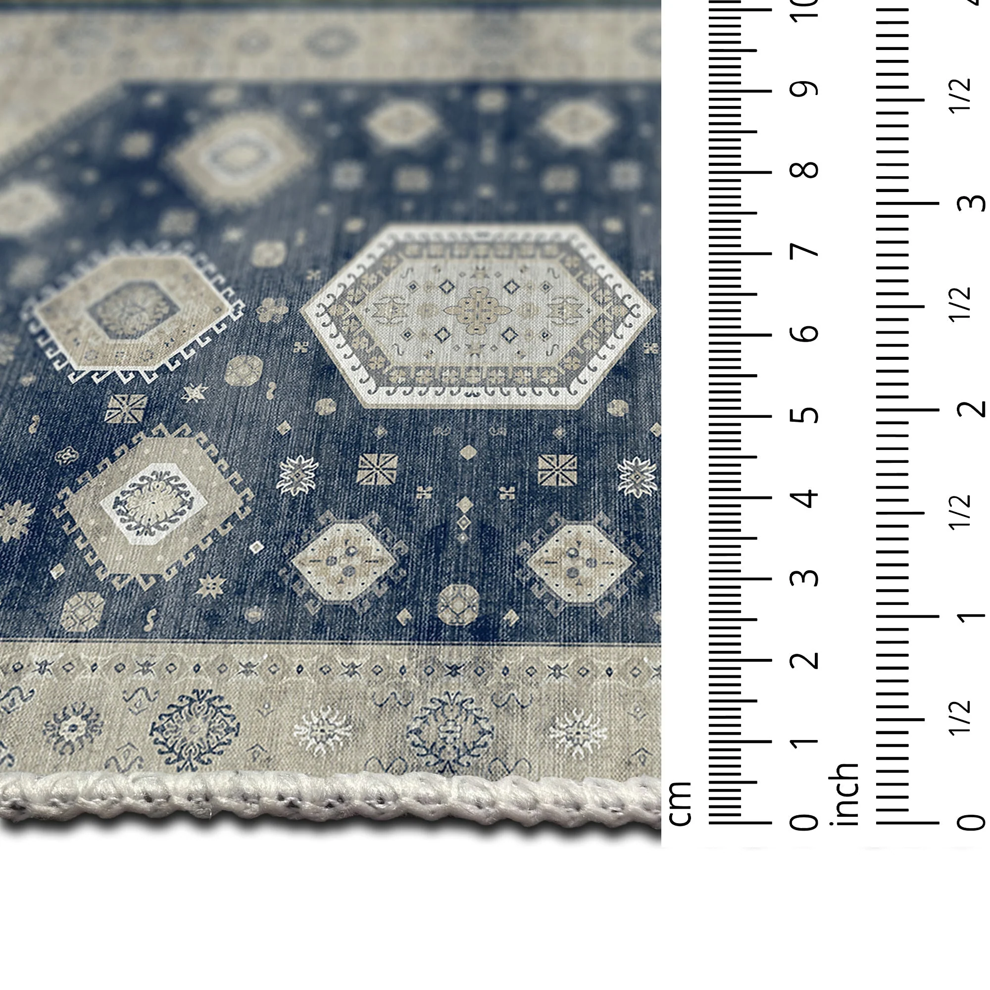 Blue And Beige Traditional Medallion Machine Washable Area Rug - Image 8