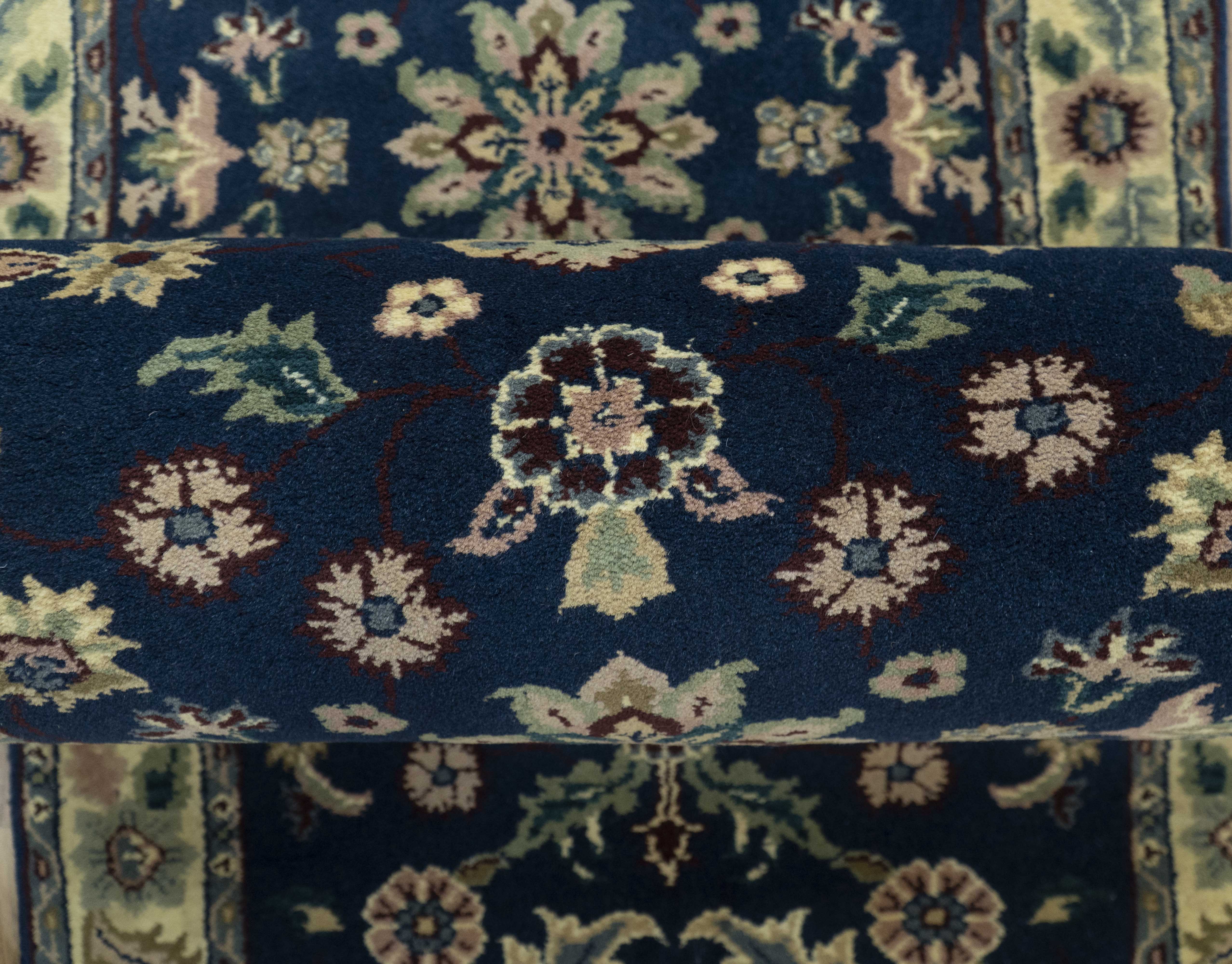 Blue And Beige Traditional Oriental Design Hand Knotted 2.5x8 wool area rug - Image 3