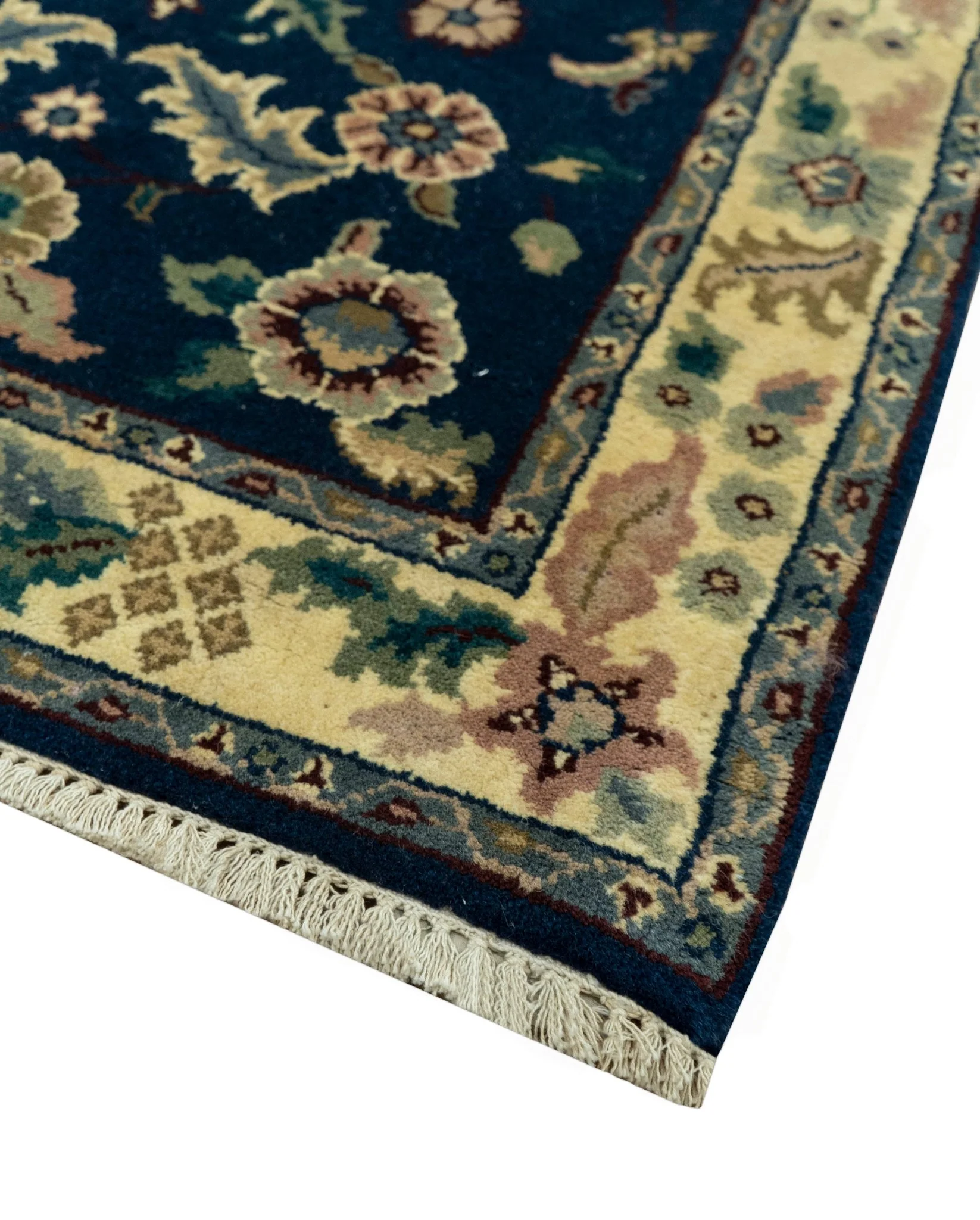 Blue And Beige Traditional Oriental Design Hand Knotted 2.5x8 wool area rug - Image 7