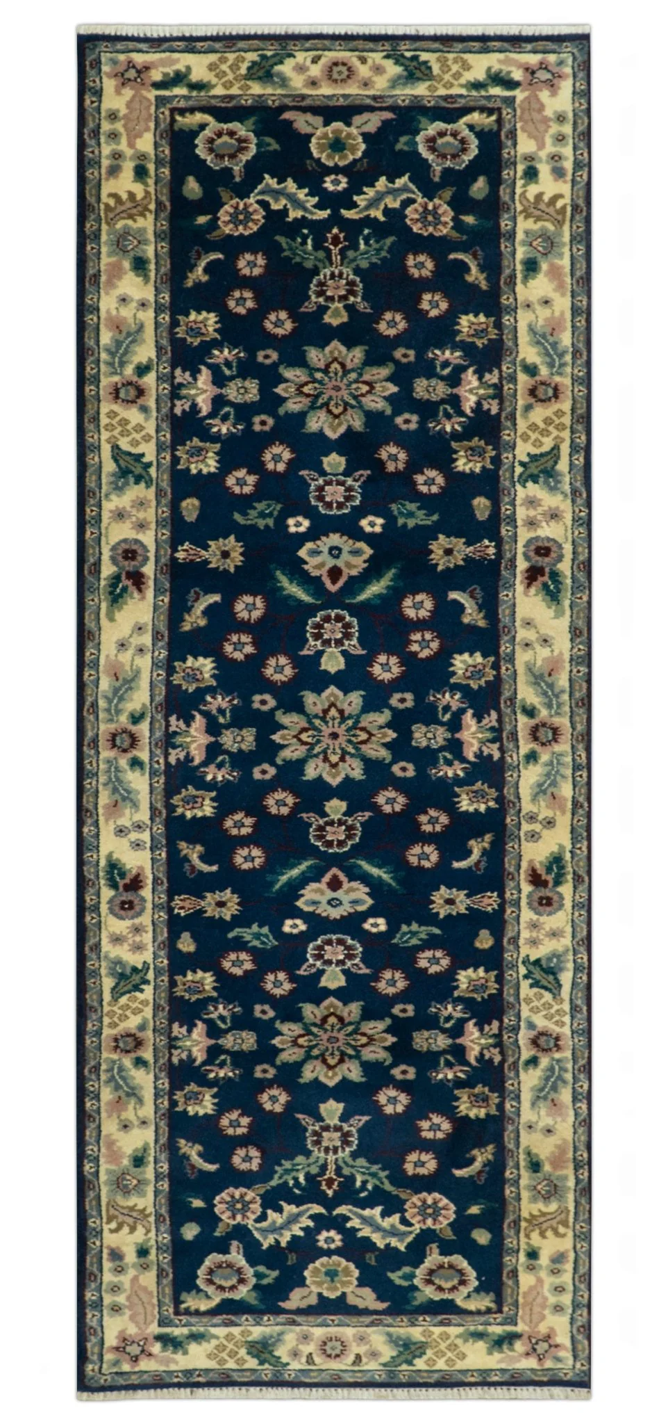 Blue And Beige Traditional Oriental Design Hand Knotted 2.5x8 wool area rug - Image 8